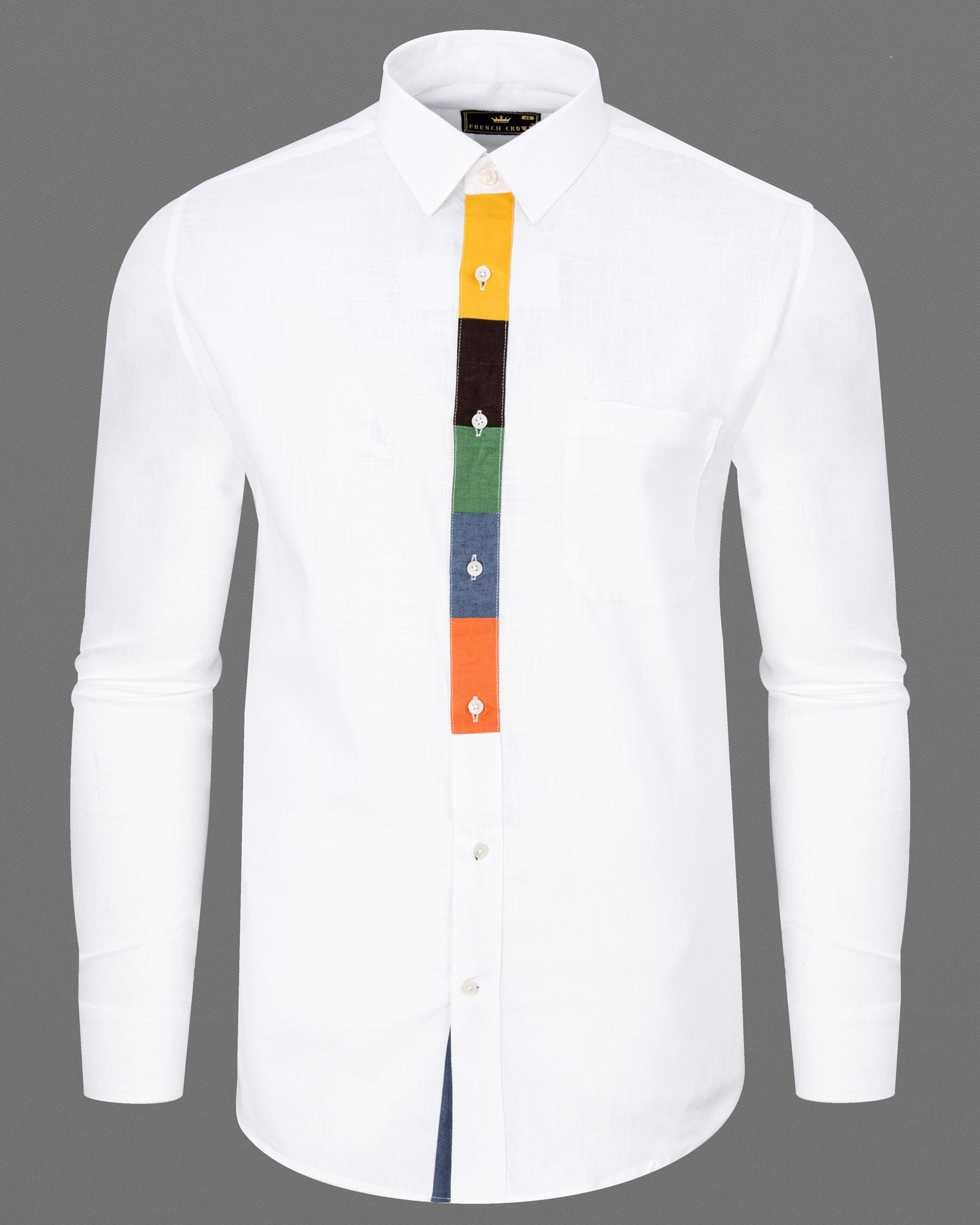 Bright White with colorful placket Luxurious Linen Shirt