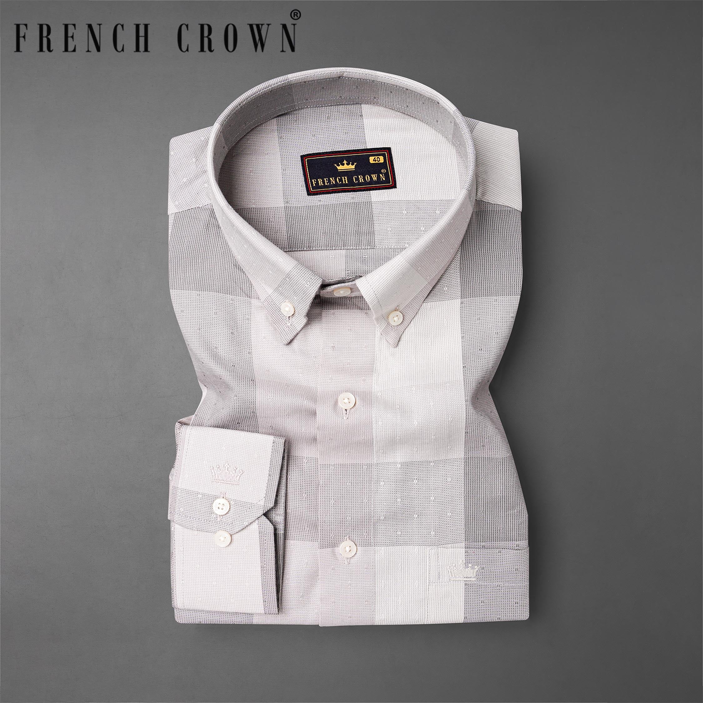 Gainsboro Gray and Soft Amber Plaid Dobby Textured Premium Giza Cotton Shirt