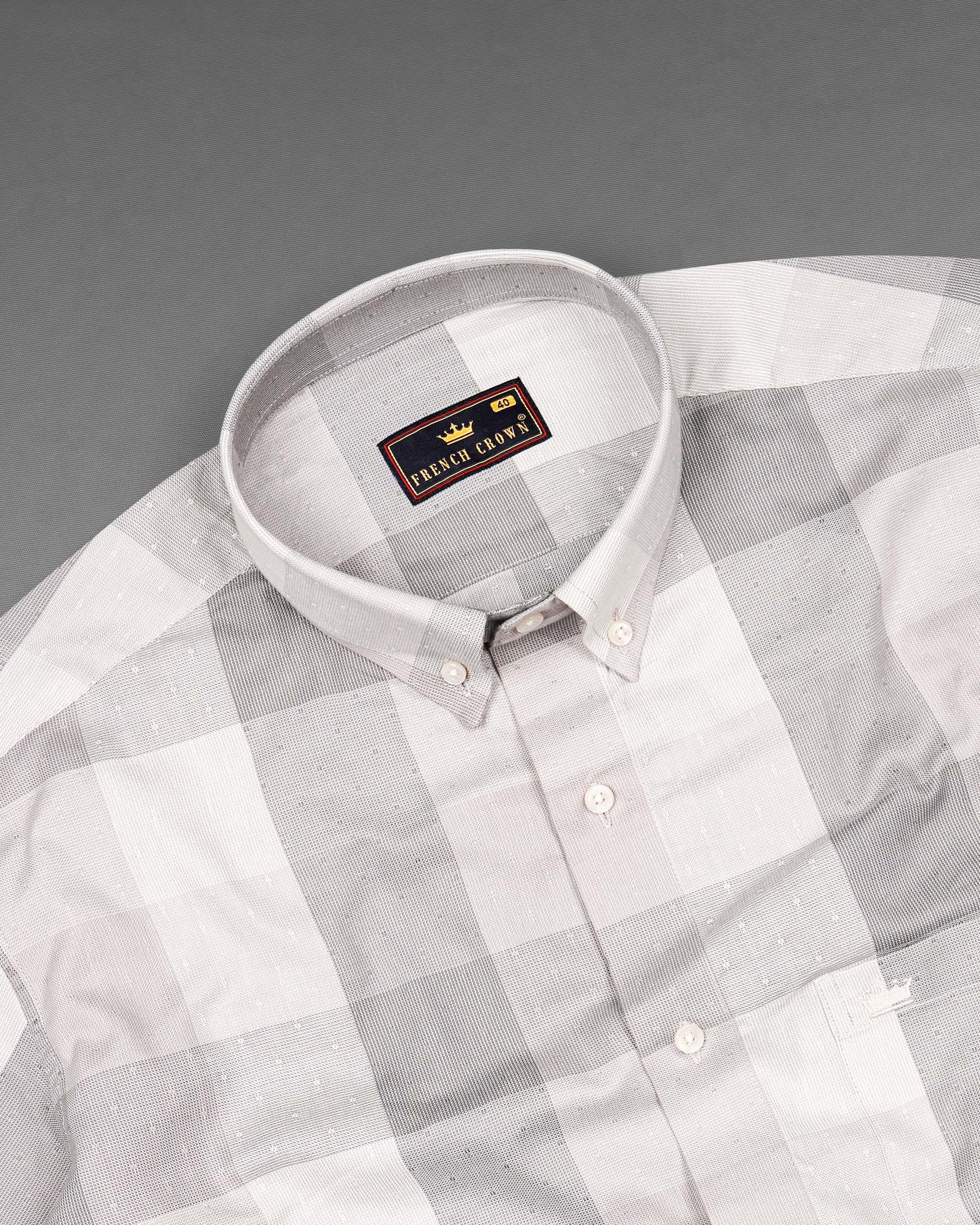Gainsboro Gray and Soft Amber Plaid Dobby Textured Premium Giza Cotton Shirt