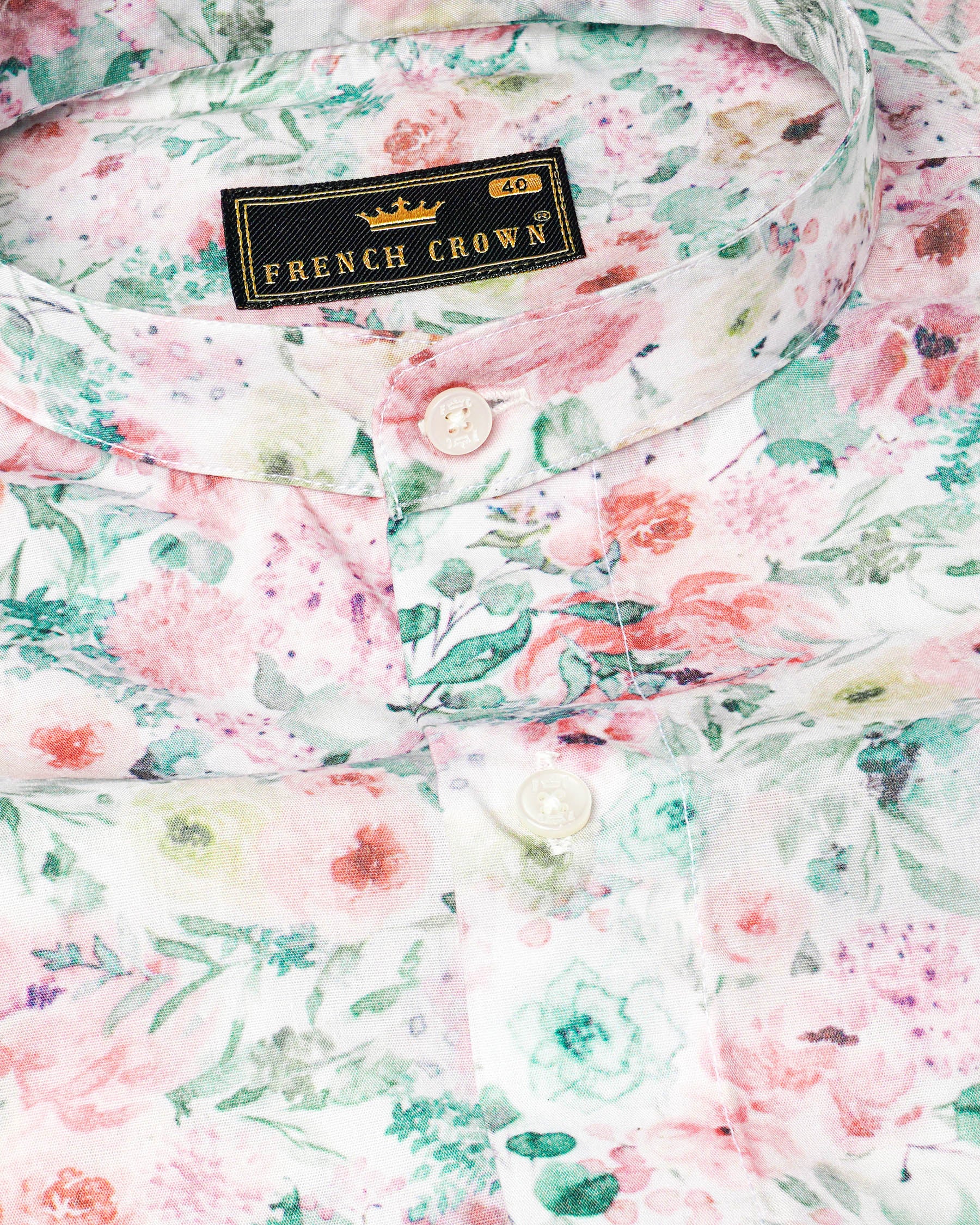 Bright White Multicolor Floral Printed Premium Cotton Shirt