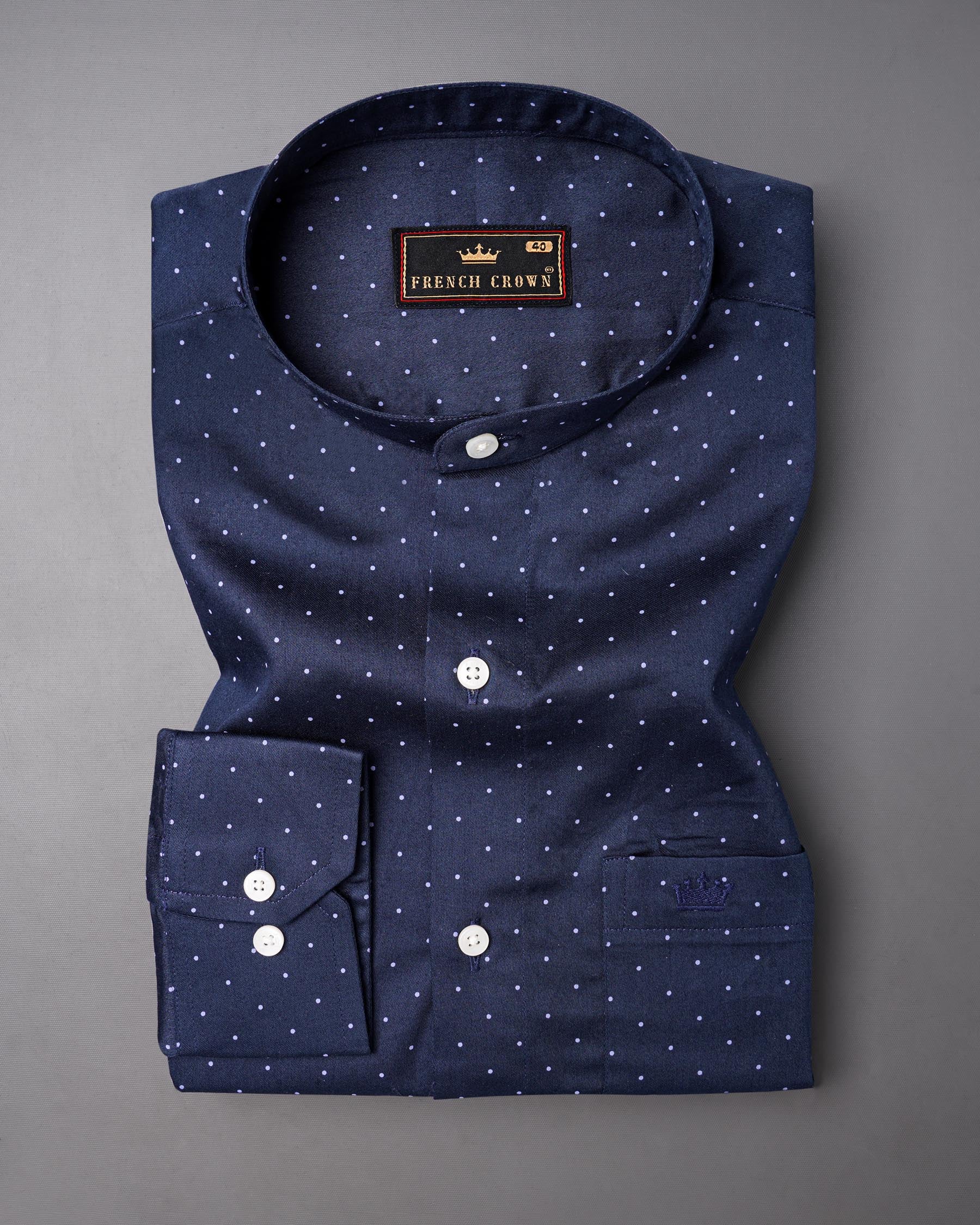 Ebony Clay Blue Polka Dots Printed Super Soft Premium Cotton Shirt