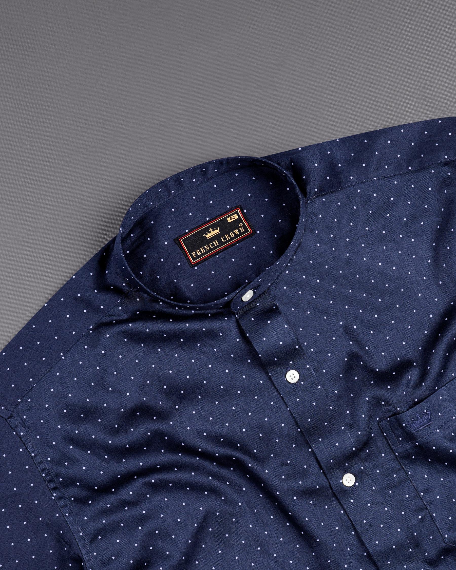 Ebony Clay Blue Polka Dots Printed Super Soft Premium Cotton Shirt