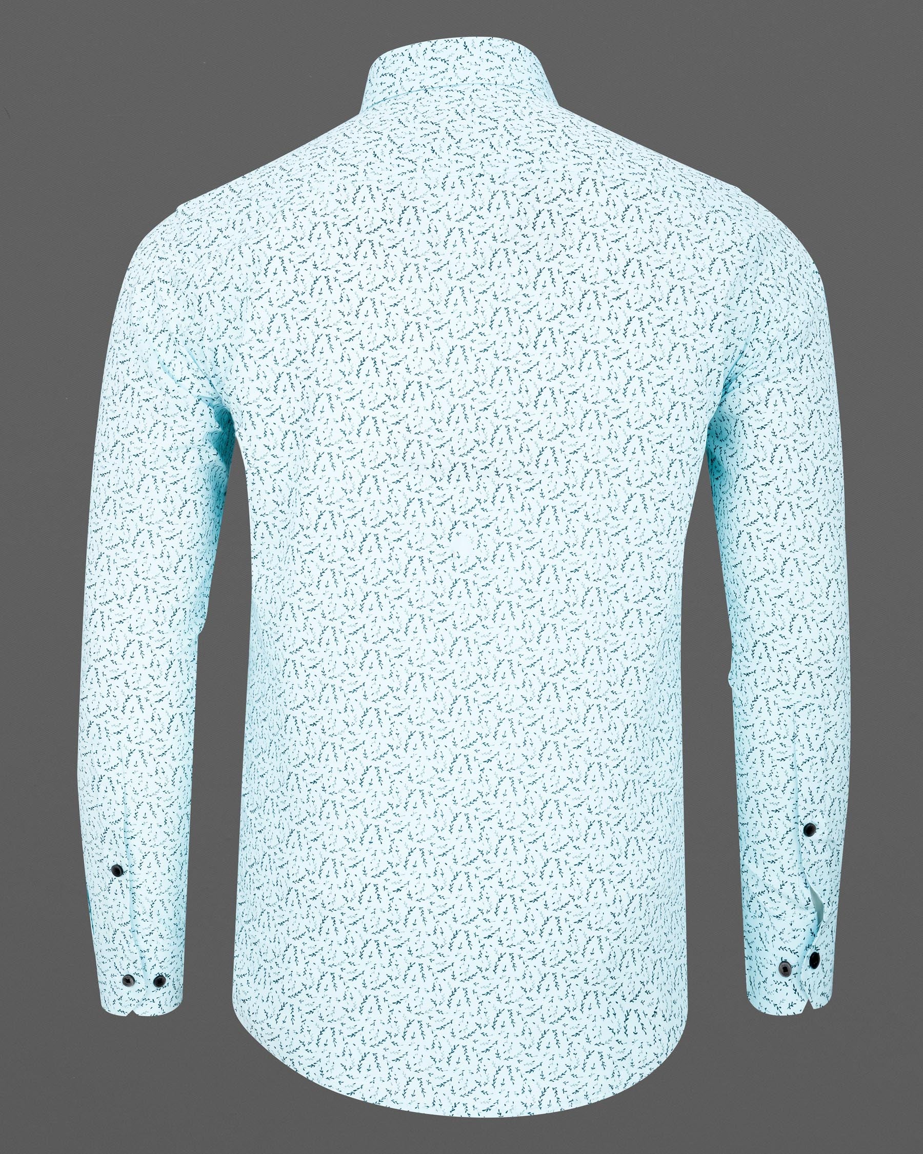 Tropical blue and Casper Green Leaves Printed Luxurious Linen Shirt