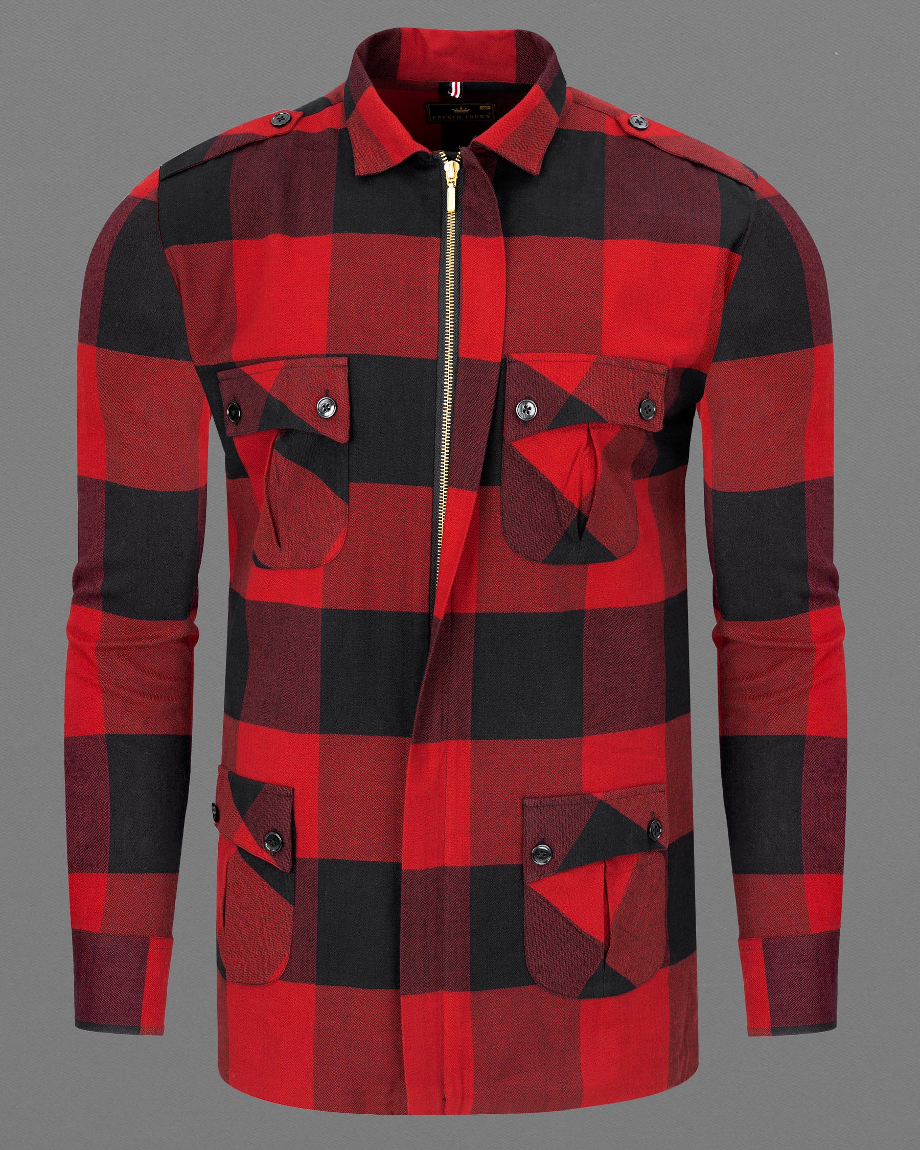 Peanut with Pale Carmine Red Herringbone Zipper Closure Over Shirt 7367-P95-38, 7367-P95-39, 7367-P95-40, 7367-P95-42, 7367-P95-44, 7367-P95-46, 7367-P95-48, 7367-P95-50, 7367-P95-52