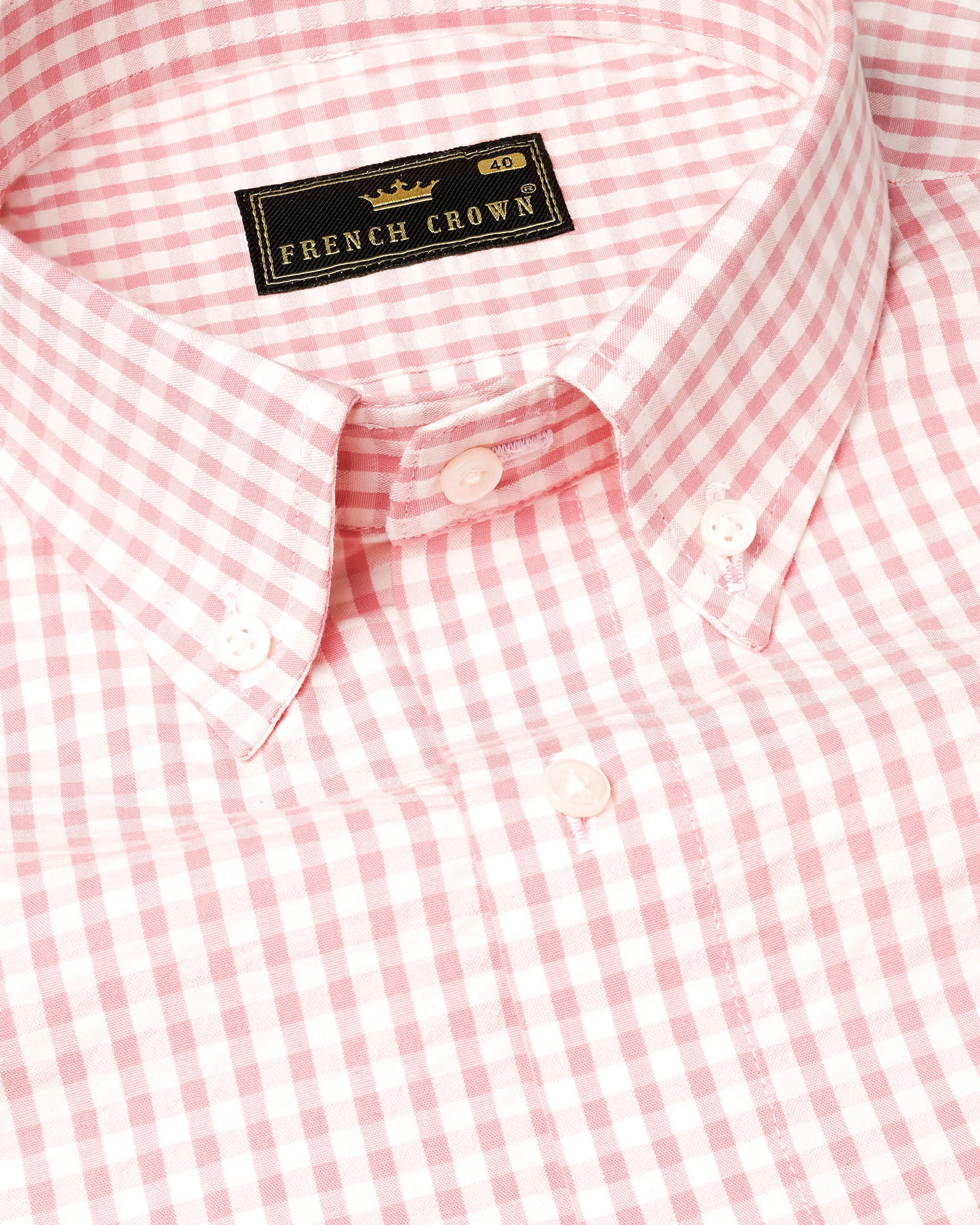 Cherry Blossom Pink and White Gingham Checkered Seersucker Shirt