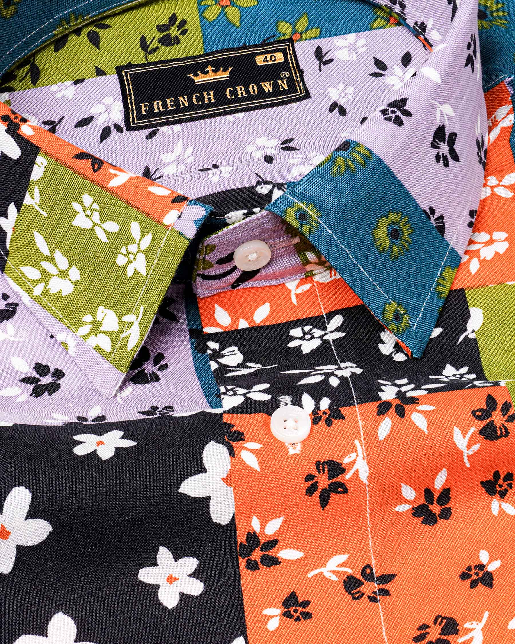 Multicolour Floral Printed Premium Tencel Shirt 7409-38,7409-38,7409-39,7409-39,7409-40,7409-40,7409-42,7409-42,7409-44,7409-44,7409-46,7409-46,7409-48,7409-48,7409-50,7409-50,7409-52,7409-52