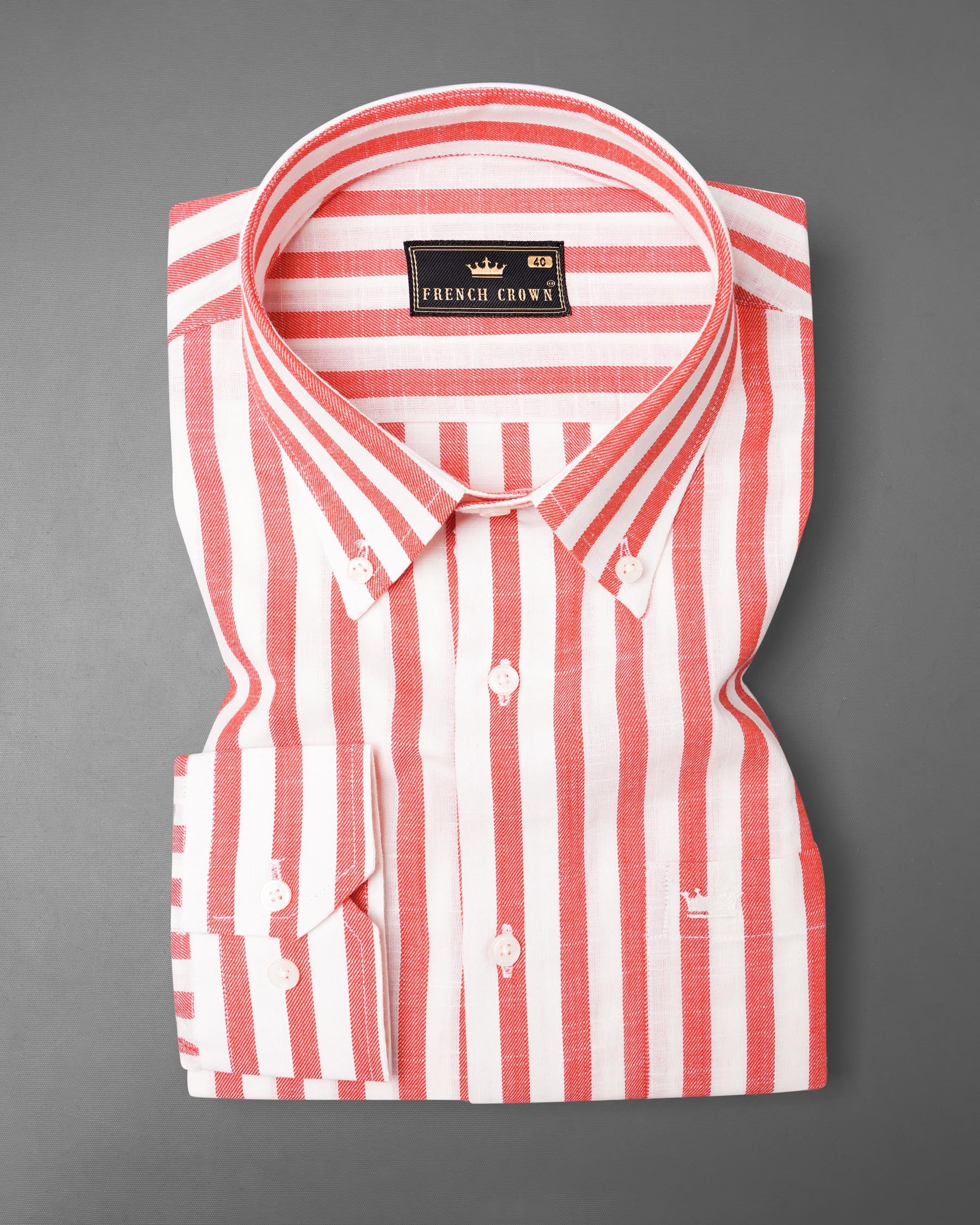 Terra Cotta and White Twill Striped Premium Cotton Shirt