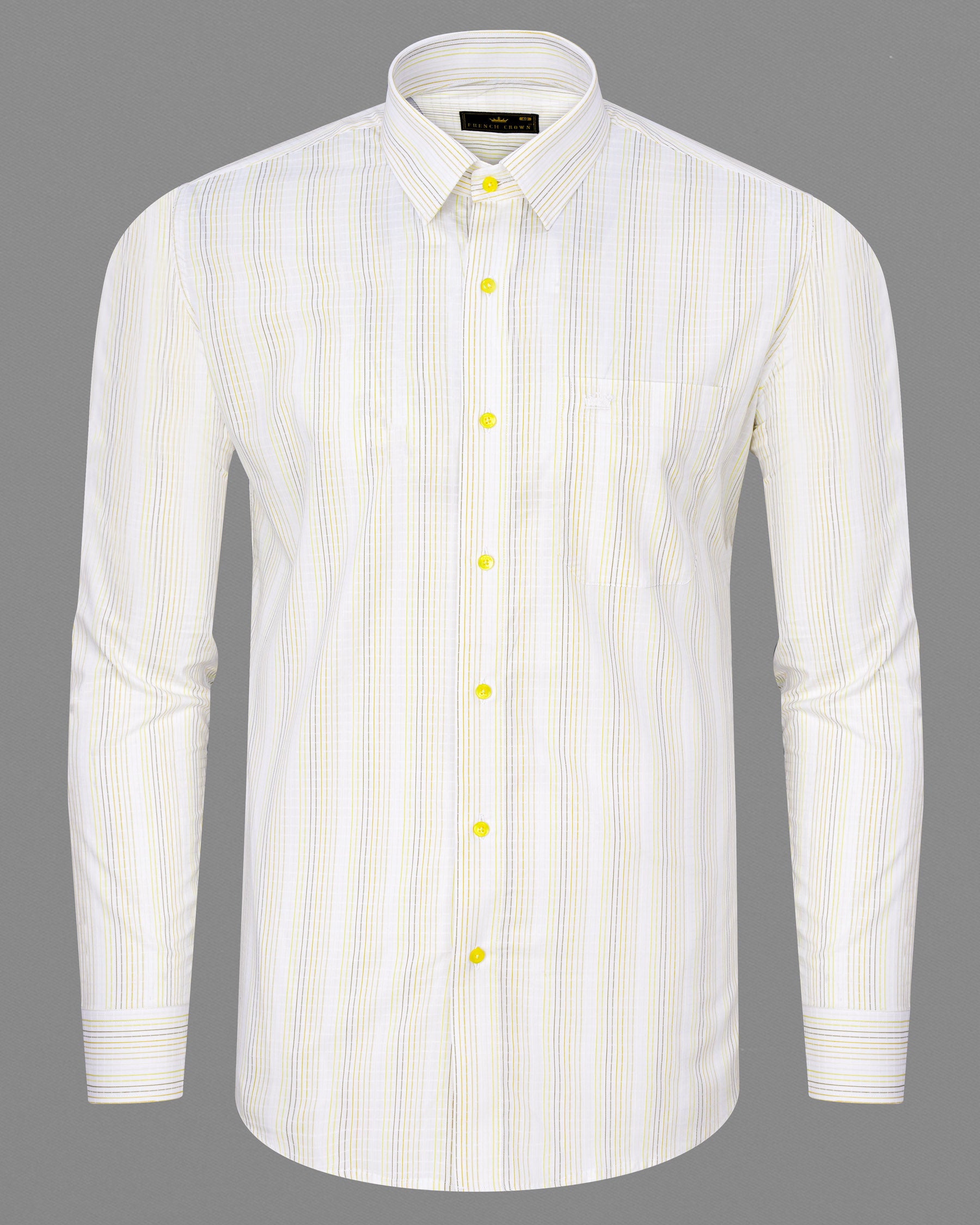 Off White with yellow Striped Dobby Textured Premium Giza Cotton Shirt 7459-YL-38, 7459-YL-H-38, 7459-YL-39, 7459-YL-H-39, 7459-YL-40, 7459-YL-H-40, 7459-YL-42, 7459-YL-H-42, 7459-YL-44, 7459-YL-H-44, 7459-YL-46, 7459-YL-H-46, 7459-YL-48, 7459-YL-H-48, 7459-YL-50, 7459-YL-H-50, 7459-YL-52, 7459-YL-H-52