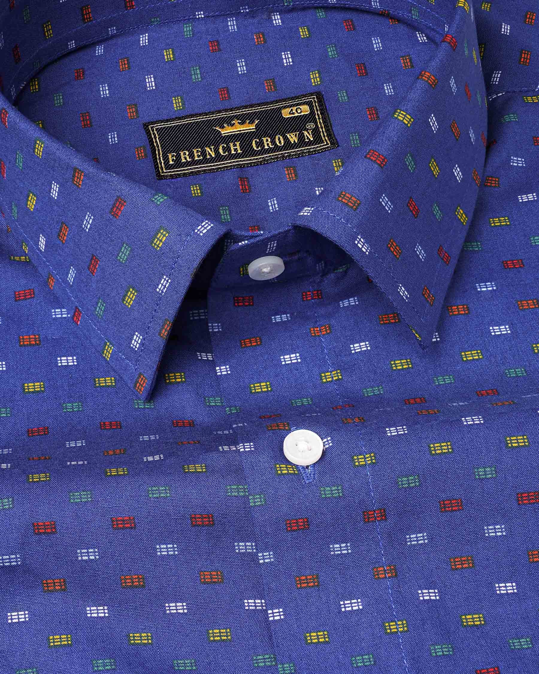 Chambray Blue with Multicolour Printed Premium Cotton Shirt  7466-38, 7466-H-38, 7466-39, 7466-H-39, 7466-40, 7466-H-40, 7466-42, 7466-H-42, 7466-44, 7466-H-44, 7466-46, 7466-H-46, 7466-48, 7466-H-48, 7466-50, 7466-H-50, 7466-52, 7466-H-52