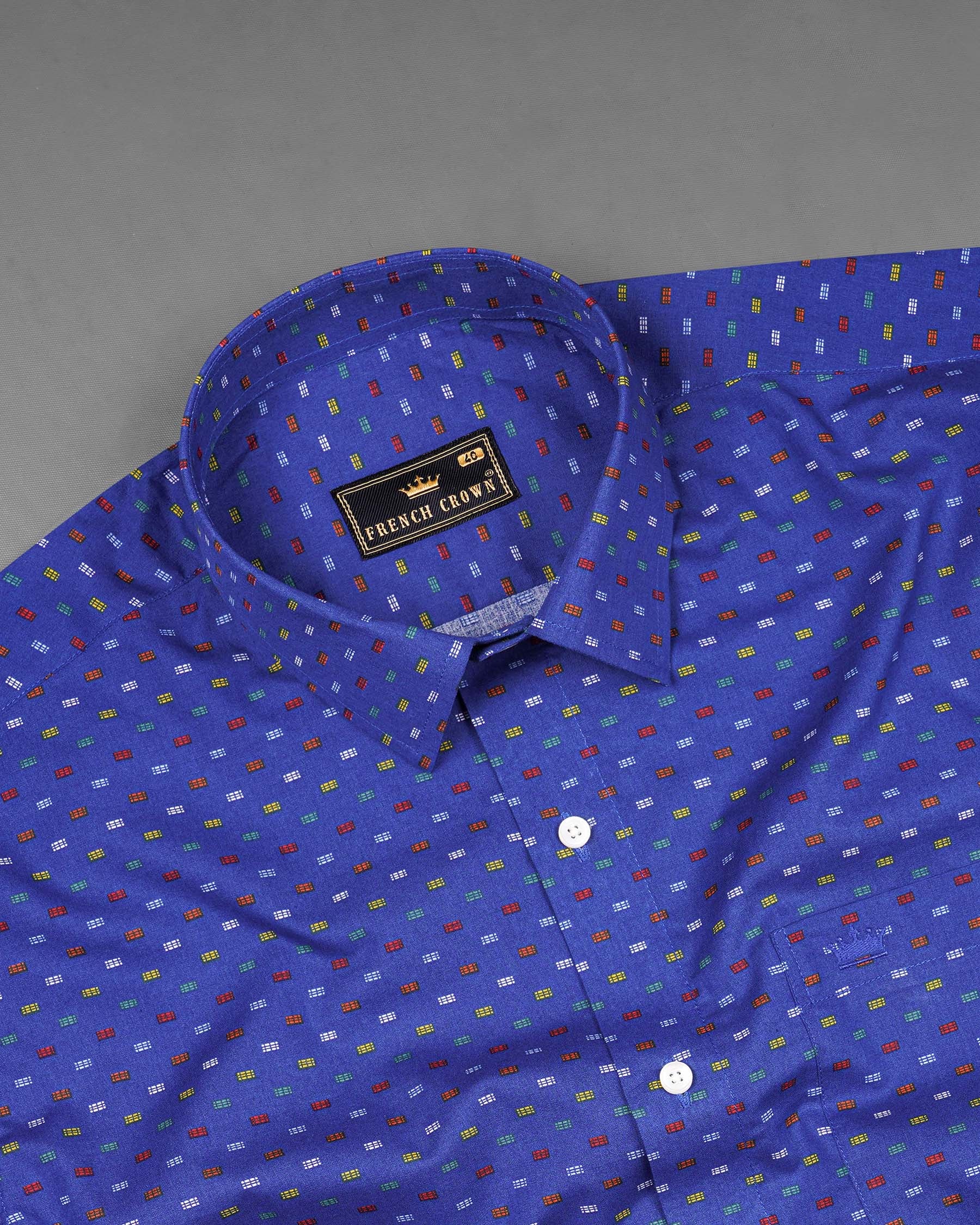 Chambray Blue with Multicolour Printed Premium Cotton Shirt  7466-38, 7466-H-38, 7466-39, 7466-H-39, 7466-40, 7466-H-40, 7466-42, 7466-H-42, 7466-44, 7466-H-44, 7466-46, 7466-H-46, 7466-48, 7466-H-48, 7466-50, 7466-H-50, 7466-52, 7466-H-52