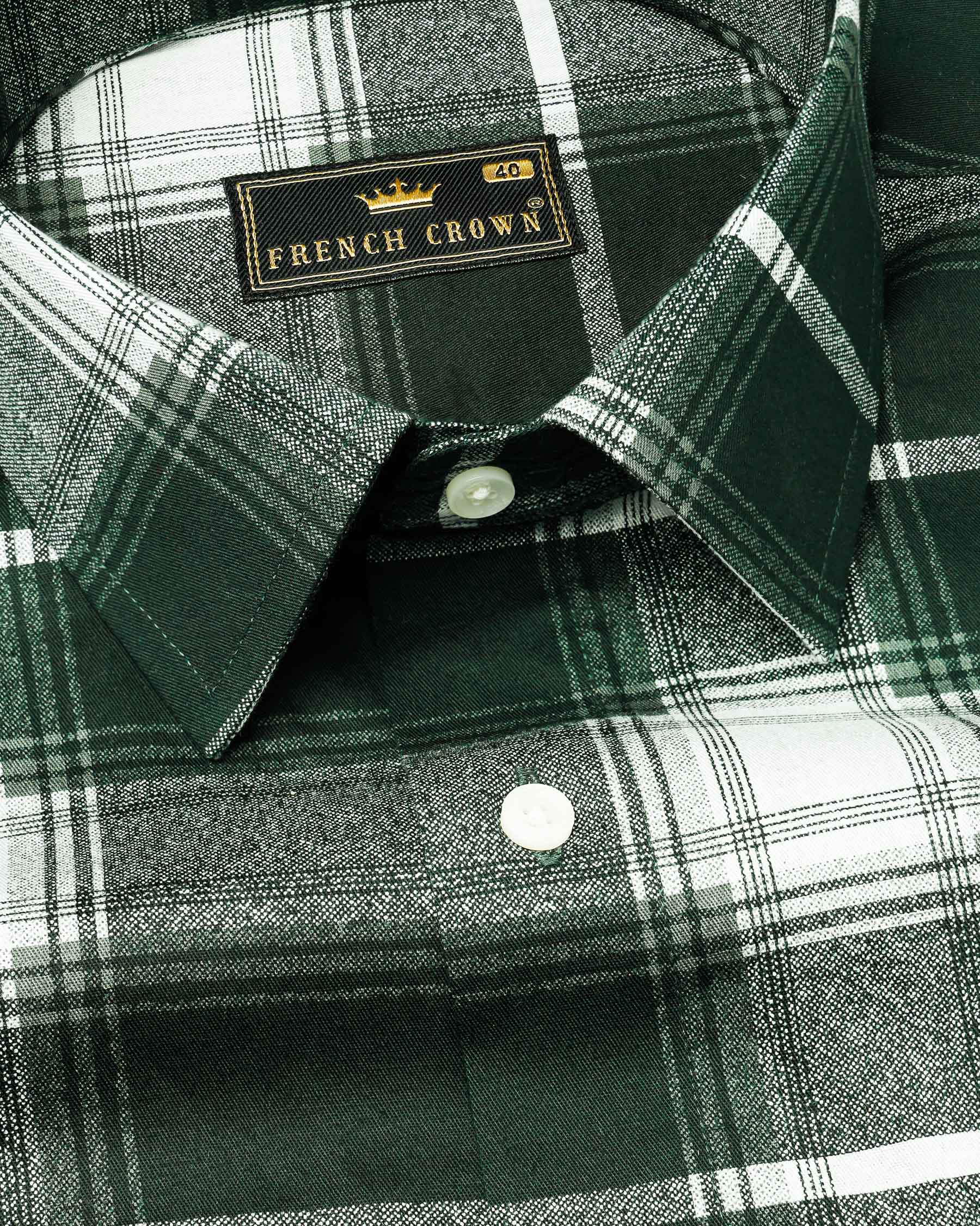 Timber Green with Bright White Twill Plaid Premium Cotton Shirt 7467-38, 7467-H-38, 7467-39, 7467-H-39, 7467-40, 7467-H-40, 7467-42, 7467-H-42, 7467-44, 7467-H-44, 7467-46, 7467-H-46, 7467-48, 7467-H-48, 7467-50, 7467-H-50, 7467-52, 7467-H-52
