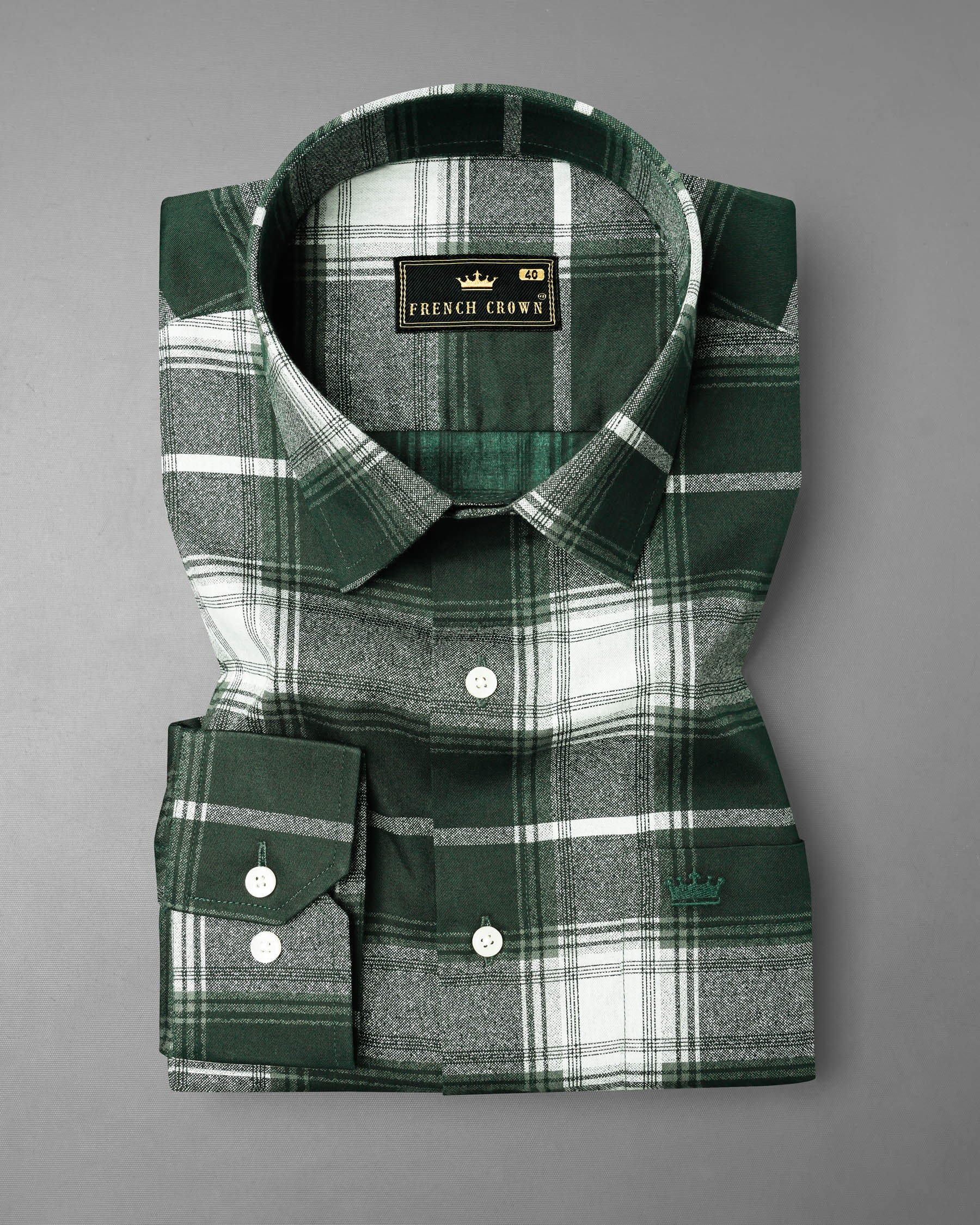 Timber Green with Bright White Twill Plaid Premium Cotton Shirt 7467-38, 7467-H-38, 7467-39, 7467-H-39, 7467-40, 7467-H-40, 7467-42, 7467-H-42, 7467-44, 7467-H-44, 7467-46, 7467-H-46, 7467-48, 7467-H-48, 7467-50, 7467-H-50, 7467-52, 7467-H-52