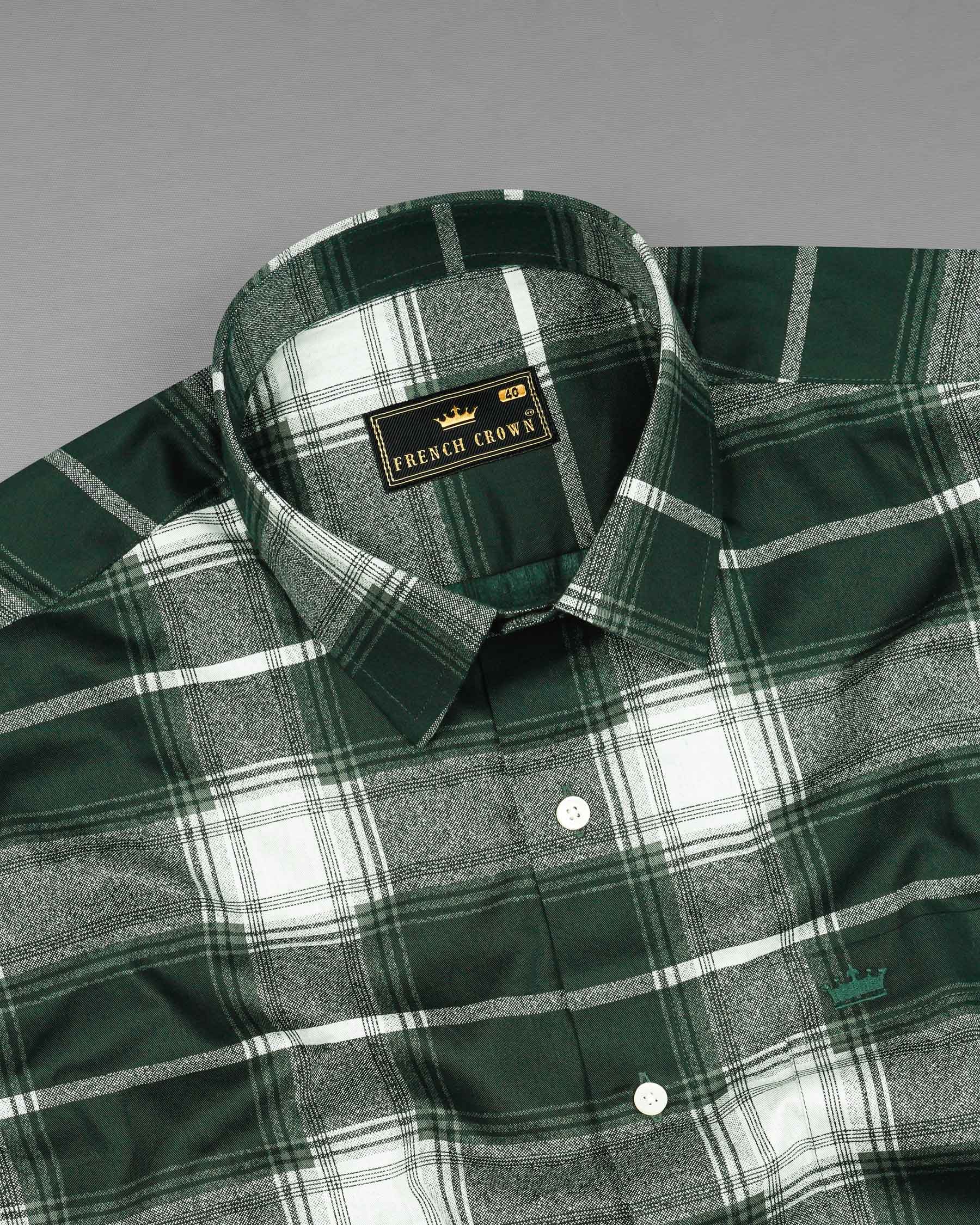 Timber Green with Bright White Twill Plaid Premium Cotton Shirt 7467-38, 7467-H-38, 7467-39, 7467-H-39, 7467-40, 7467-H-40, 7467-42, 7467-H-42, 7467-44, 7467-H-44, 7467-46, 7467-H-46, 7467-48, 7467-H-48, 7467-50, 7467-H-50, 7467-52, 7467-H-52