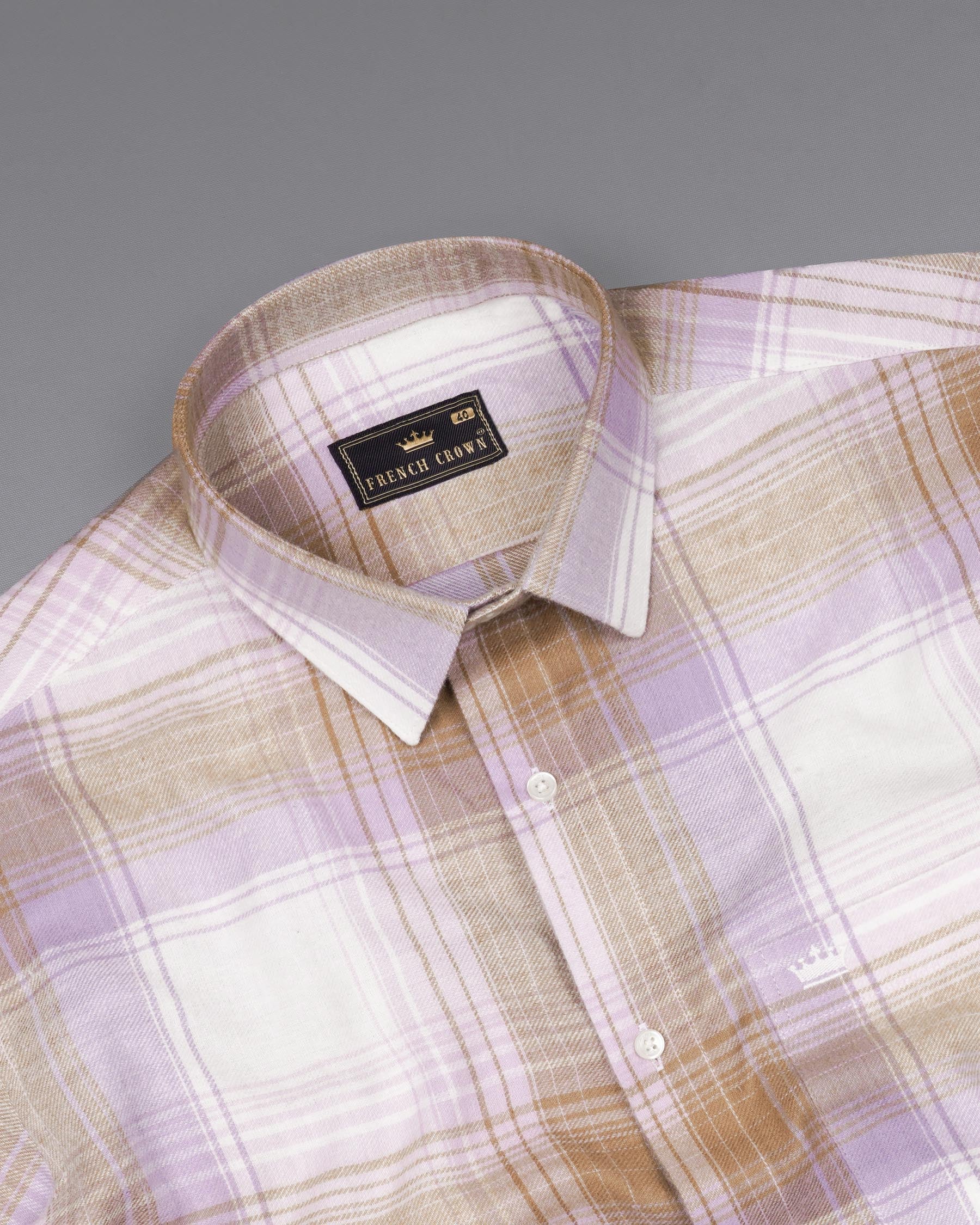 Off White and Vanilla Brown Plaid Flannel Shirt 7516-38, 7516-H-38, 7516-39, 7516-H-39, 7516-40, 7516-H-40, 7516-42, 7516-H-42, 7516-44, 7516-H-44, 7516-46, 7516-H-46, 7516-48, 7516-H-48, 7516-50, 7516-H-50, 7516-52, 7516-H-52