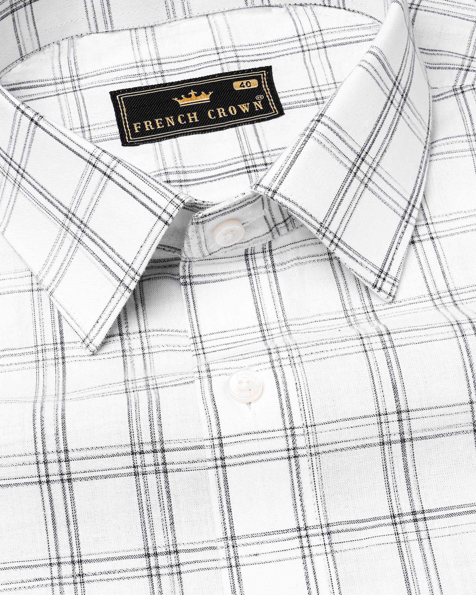 Bright White with Black Plaid Premium Cotton Shirt 7532-38, 7532-H-38, 7532-39, 7532-H-39, 7532-40, 7532-H-40, 7532-42, 7532-H-42, 7532-44, 7532-H-44, 7532-46, 7532-H-46, 7532-48, 7532-H-48, 7532-50, 7532-H-50, 7532-52, 7532-H-52