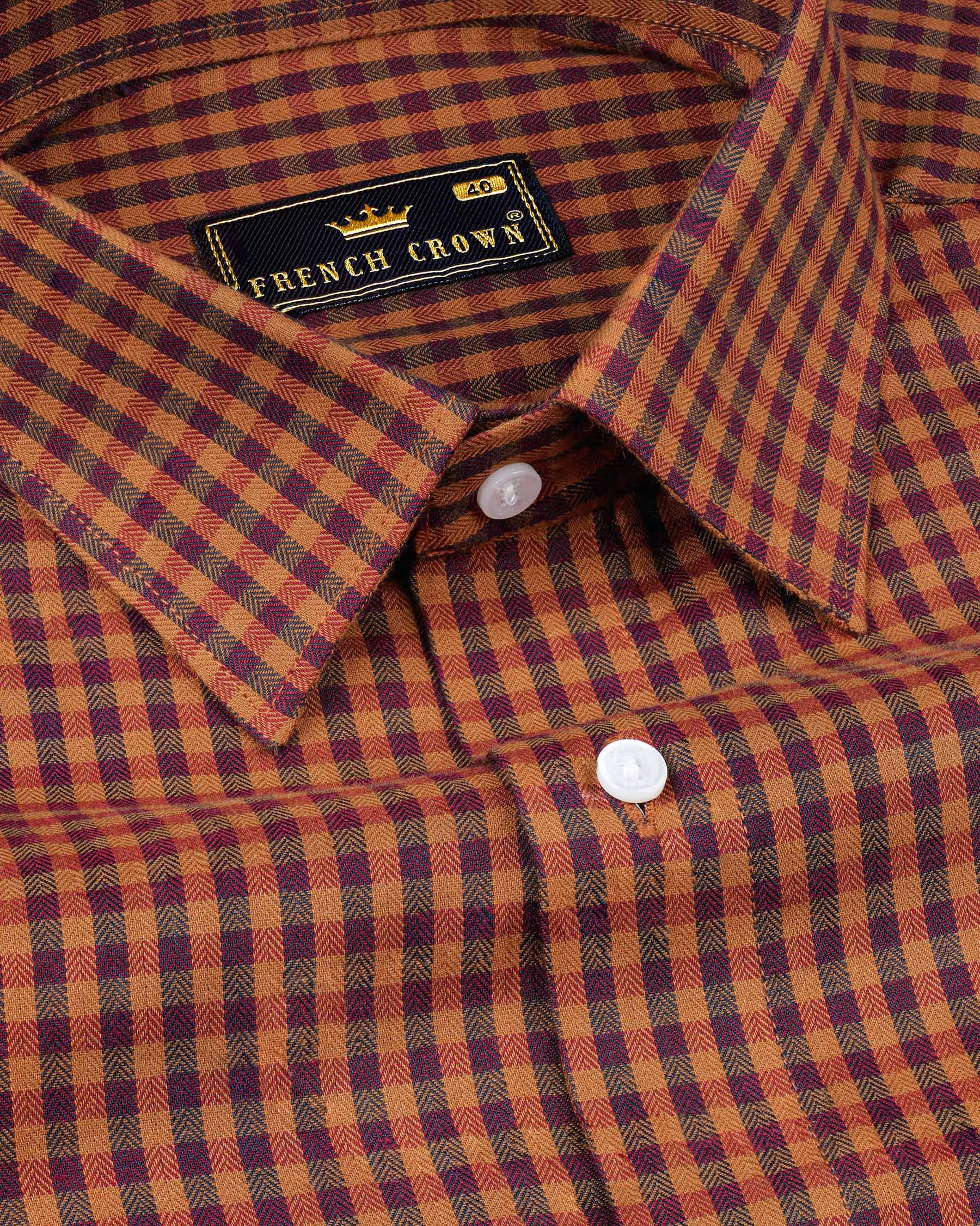 Raw Sienna Brown Gingham Herringbone Shirt 7577-38, 7577-H-38, 7577-39, 7577-H-39, 7577-40, 7577-H-40, 7577-42, 7577-H-42, 7577-44, 7577-H-44, 7577-46, 7577-H-46, 7577-48, 7577-H-48, 7577-50, 7577-H-50, 7577-52, 7577-H-52