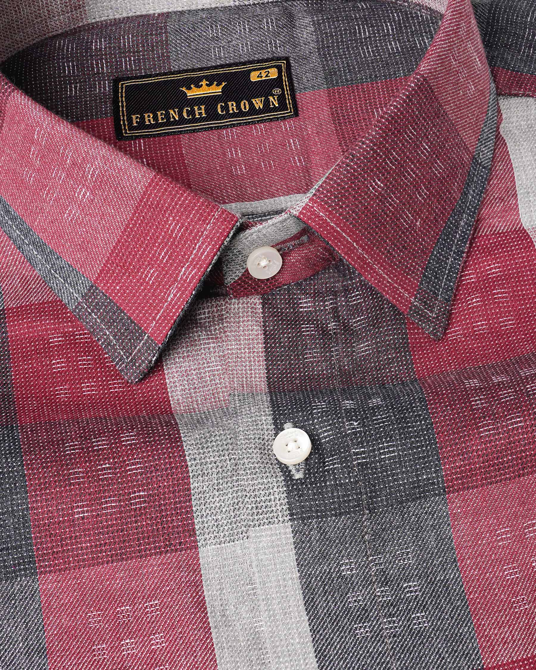 Copper Rust Red and Gainsboro Gray Plaid Dobby Textured Premium Giza Cotton Shirt 7588-38, 7588-H-38, 7588-39,7588-H-39, 7588-40, 7588-H-40, 7588-42, 7588-H-42, 7588-44, 7588-H-44, 7588-46, 7588-H-46, 7588-48, 7588-H-48, 7588-50, 7588-H-50, 7588-52, 7588-H-52