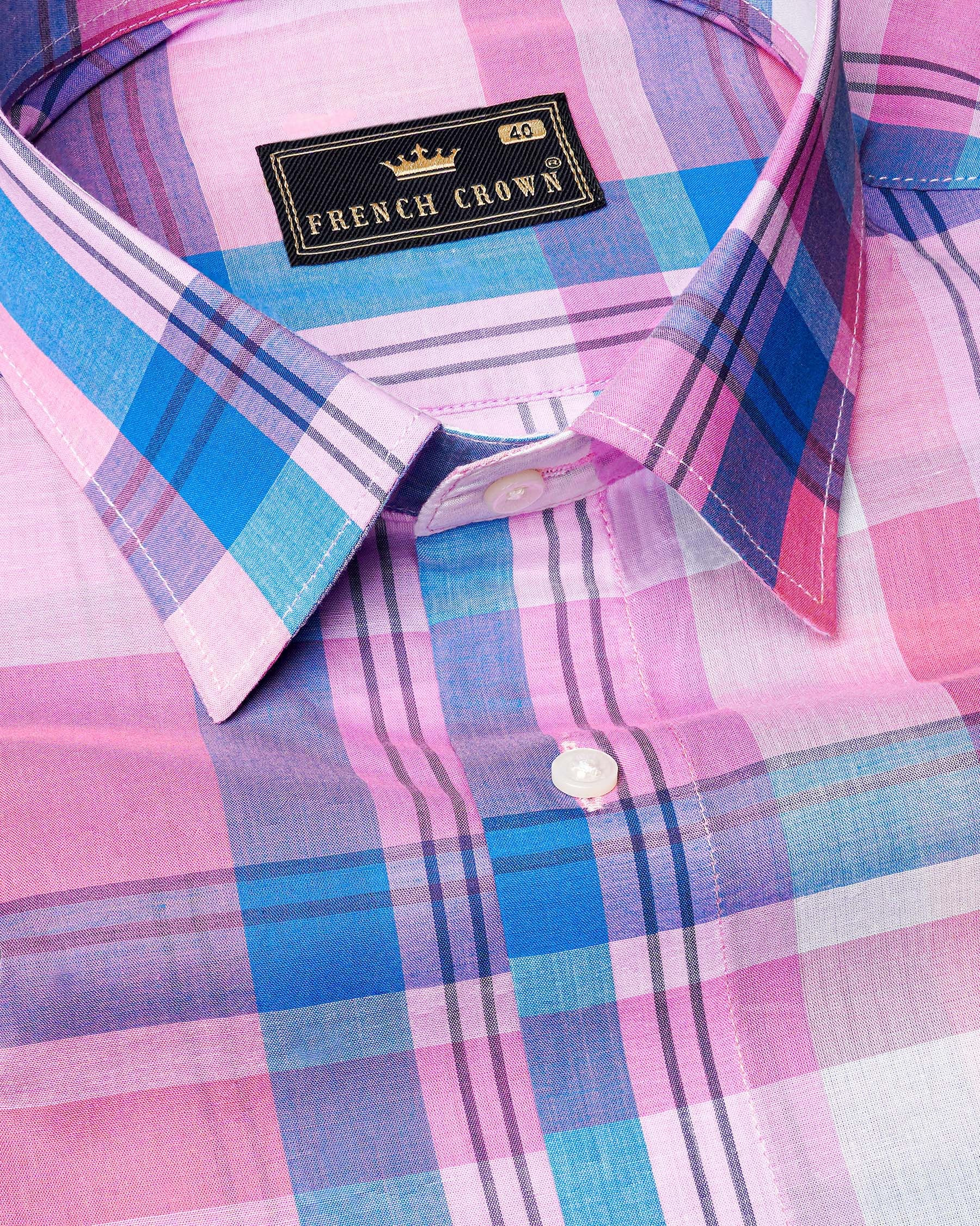 Chantilly Pink with Cornflower Blue Plaid Premium Cotton Shirt 7590-38, 7590-H-38, 7590-39,7590-H-39, 7590-40, 7590-H-40, 7590-42, 7590-H-42, 7590-44, 7590-H-44, 7590-46, 7590-H-46, 7590-48, 7590-H-48, 7590-50, 7590-H-50, 7590-52, 7590-H-52