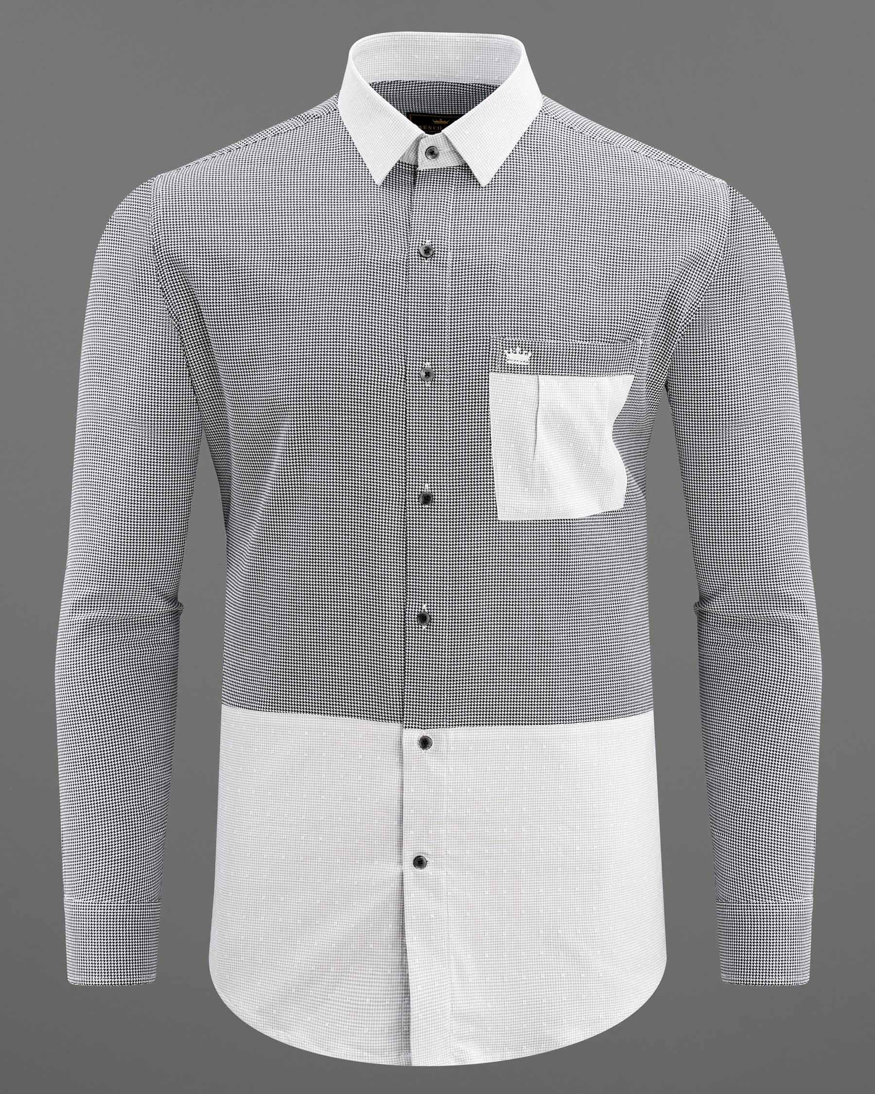 Outer Space Gray with Bright White Half and Half Houndstooth Textured Designer Shirt         7594-BLK-P203-38, 7594-BLK-P203-H-38, 7594-BLK-P203-39, 7594-BLK-P203-H-39, 7594-BLK-P203-40, 7594-BLK-P203-H-40, 7594-BLK-P203-42, 7594-BLK-P203-H-42, 7594-BLK-P203-44, 7594-BLK-P203-H-44, 7594-BLK-P203-46, 7594-BLK-P203-H-46, 7594-BLK-P203-48, 7594-BLK-P203-H-48, 7594-BLK-P203-50, 7594-BLK-P203-H-50, 7594-BLK-P203-52, 7594-BLK-P203-H-52
