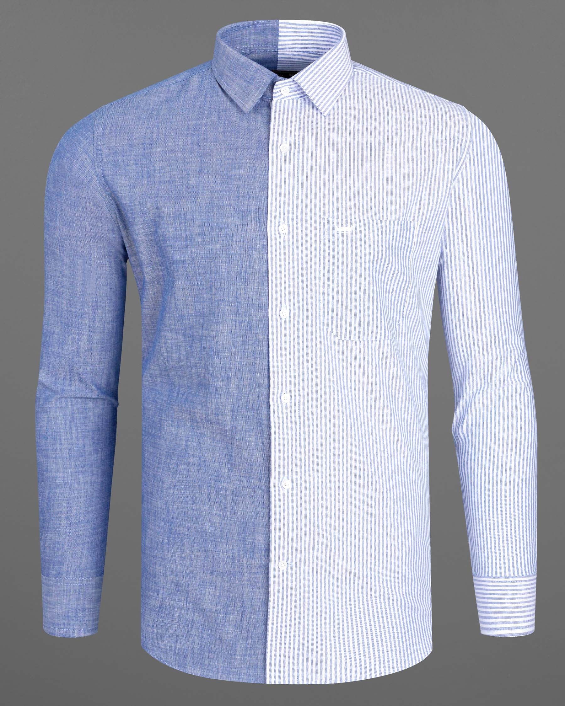 Half Striped Half Yonder Blue Royal Oxford Designer Shirt 7607-38, 7607-H-38, 7607-39,7607-H-39, 7607-40, 7607-H-40, 7607-42, 7607-H-42, 7607-44, 7607-H-44, 7607-46, 7607-H-46, 7607-48, 7607-H-48, 7607-50, 7607-H-50, 7607-52, 7607-H-52