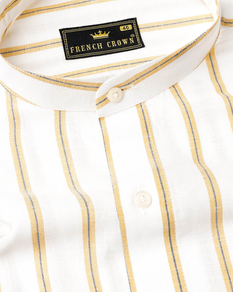 Off White Striped Luxurious Linen Mandarin Collar Shirt 7619-M-38, 7619-M-H-38, 7619-M-39,7619-M-H-39, 7619-M-40, 7619-M-H-40, 7619-M-42, 7619-M-H-42, 7619-M-44, 7619-M-H-44, 7619-M-46, 7619-M-H-46, 7619-M-48, 7619-M-H-48, 7619-M-50, 7619-M-H-50, 7619-M-52, 7619-M-H-52