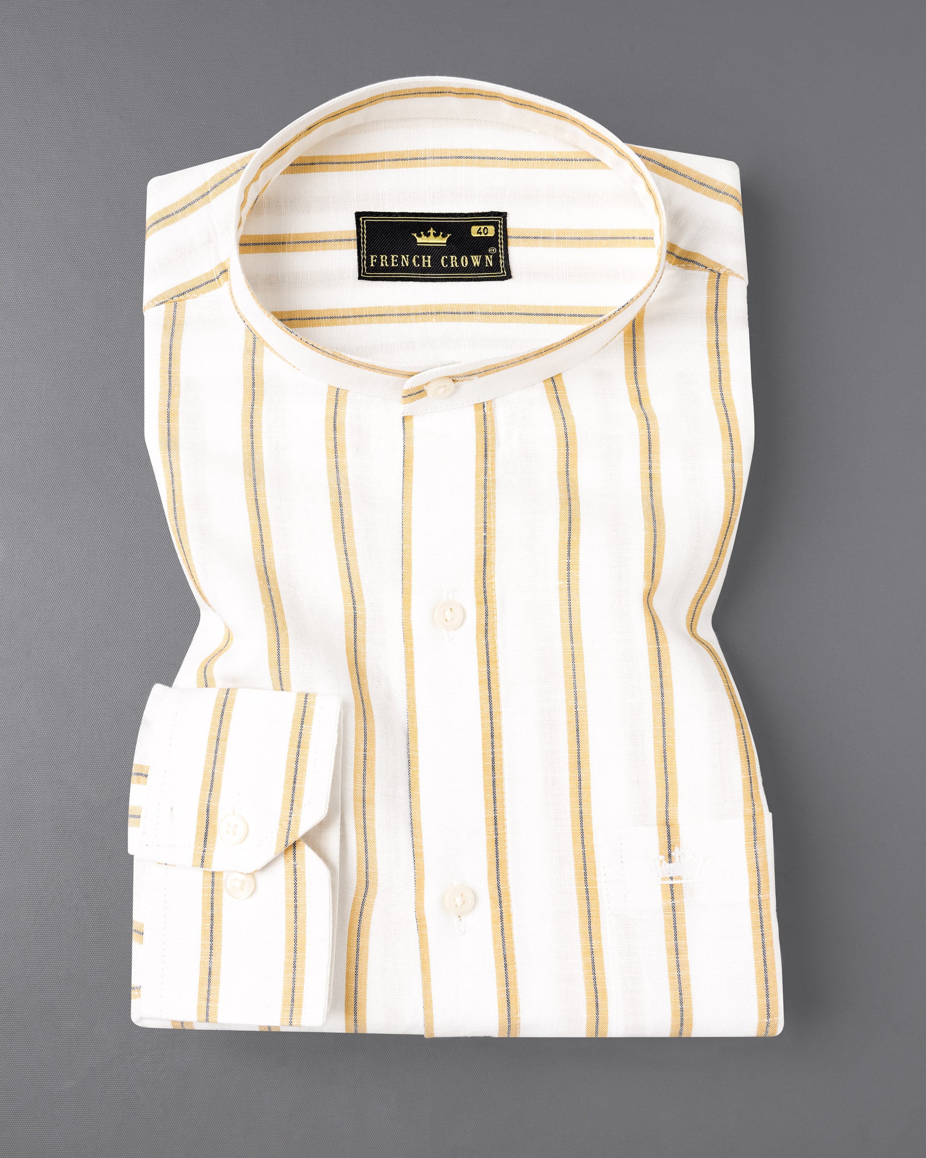 Off White Striped Luxurious Linen Mandarin Collar Shirt 7619-M-38, 7619-M-H-38, 7619-M-39,7619-M-H-39, 7619-M-40, 7619-M-H-40, 7619-M-42, 7619-M-H-42, 7619-M-44, 7619-M-H-44, 7619-M-46, 7619-M-H-46, 7619-M-48, 7619-M-H-48, 7619-M-50, 7619-M-H-50, 7619-M-52, 7619-M-H-52