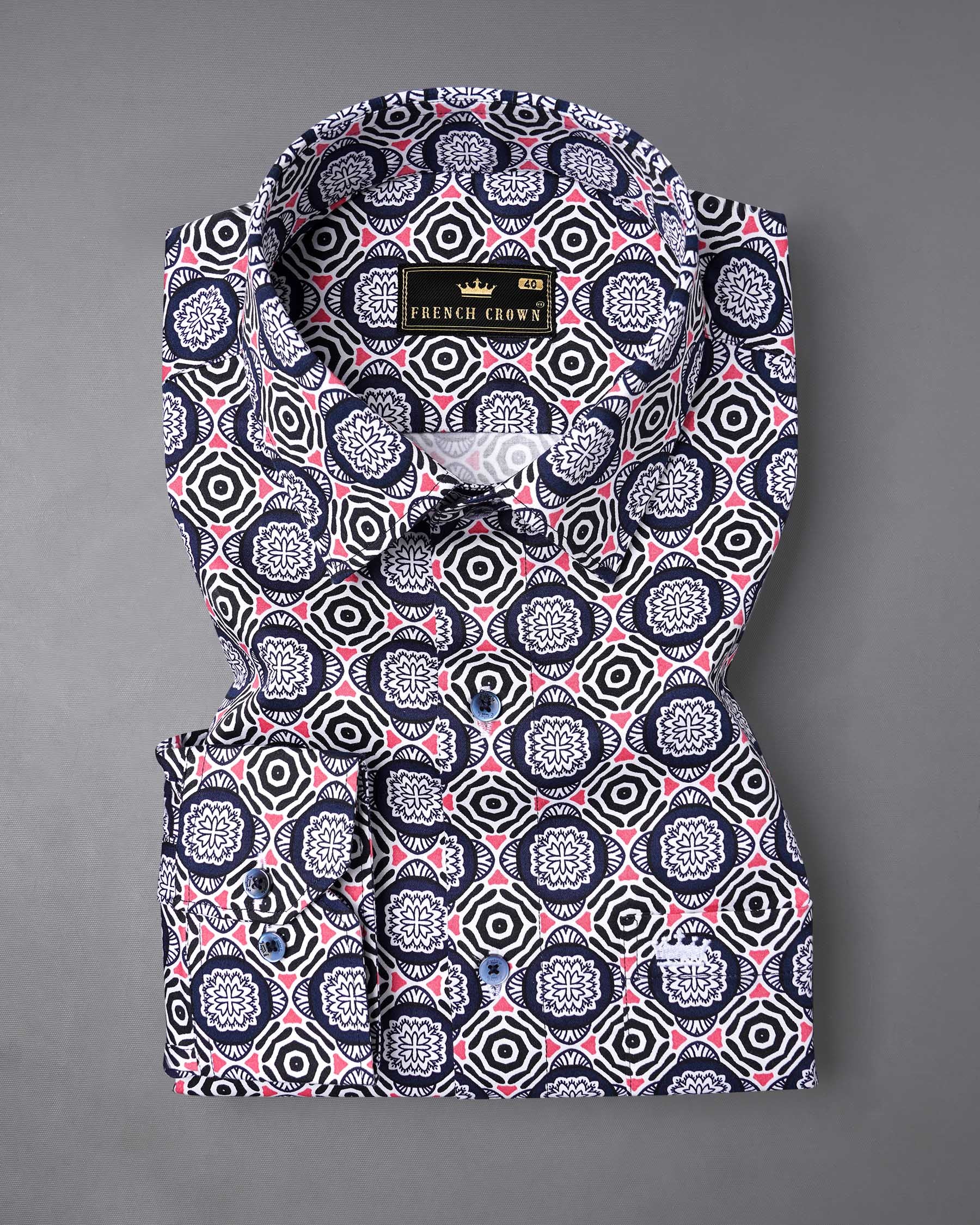 Bigstone Blue with Cranberry Pink Bohemian Printed Premium Cotton Shirt 7643-BLE-38, 7643-BLE-H-38, 7643-BLE-39,7643-BLE-H-39, 7643-BLE-40, 7643-BLE-H-40, 7643-BLE-42, 7643-BLE-H-42, 7643-BLE-44, 7643-BLE-H-44, 7643-BLE-46, 7643-BLE-H-46, 7643-BLE-48, 7643-BLE-H-48, 7643-BLE-50, 7643-BLE-H-50, 7643-BLE-52, 7643-BLE-H-52