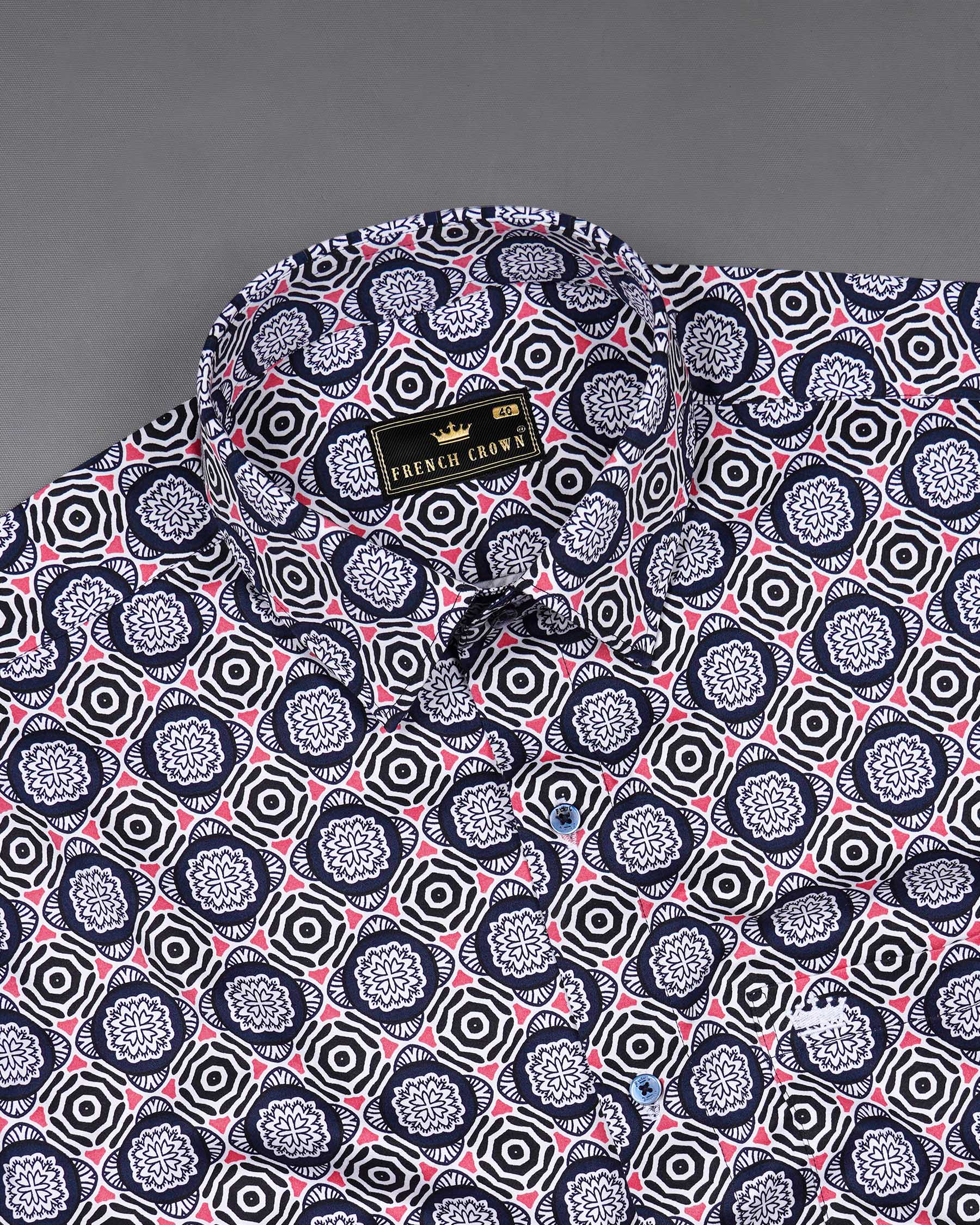 Bigstone Blue with Cranberry Pink Bohemian Printed Premium Cotton Shirt 7643-BLE-38, 7643-BLE-H-38, 7643-BLE-39,7643-BLE-H-39, 7643-BLE-40, 7643-BLE-H-40, 7643-BLE-42, 7643-BLE-H-42, 7643-BLE-44, 7643-BLE-H-44, 7643-BLE-46, 7643-BLE-H-46, 7643-BLE-48, 7643-BLE-H-48, 7643-BLE-50, 7643-BLE-H-50, 7643-BLE-52, 7643-BLE-H-52