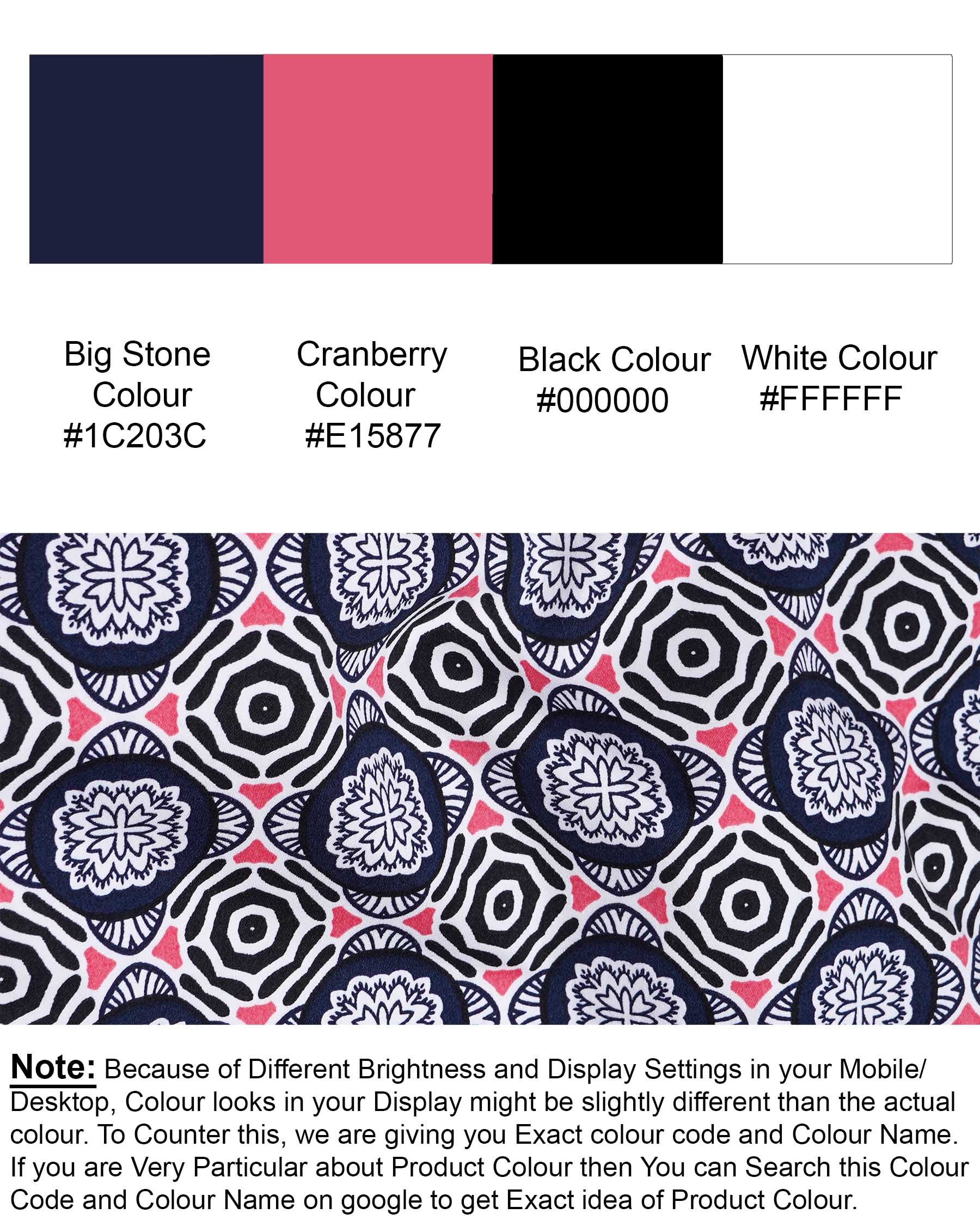 Bigstone Blue with Cranberry Pink Bohemian Printed Premium Cotton Shirt 7643-BLE-38, 7643-BLE-H-38, 7643-BLE-39,7643-BLE-H-39, 7643-BLE-40, 7643-BLE-H-40, 7643-BLE-42, 7643-BLE-H-42, 7643-BLE-44, 7643-BLE-H-44, 7643-BLE-46, 7643-BLE-H-46, 7643-BLE-48, 7643-BLE-H-48, 7643-BLE-50, 7643-BLE-H-50, 7643-BLE-52, 7643-BLE-H-52