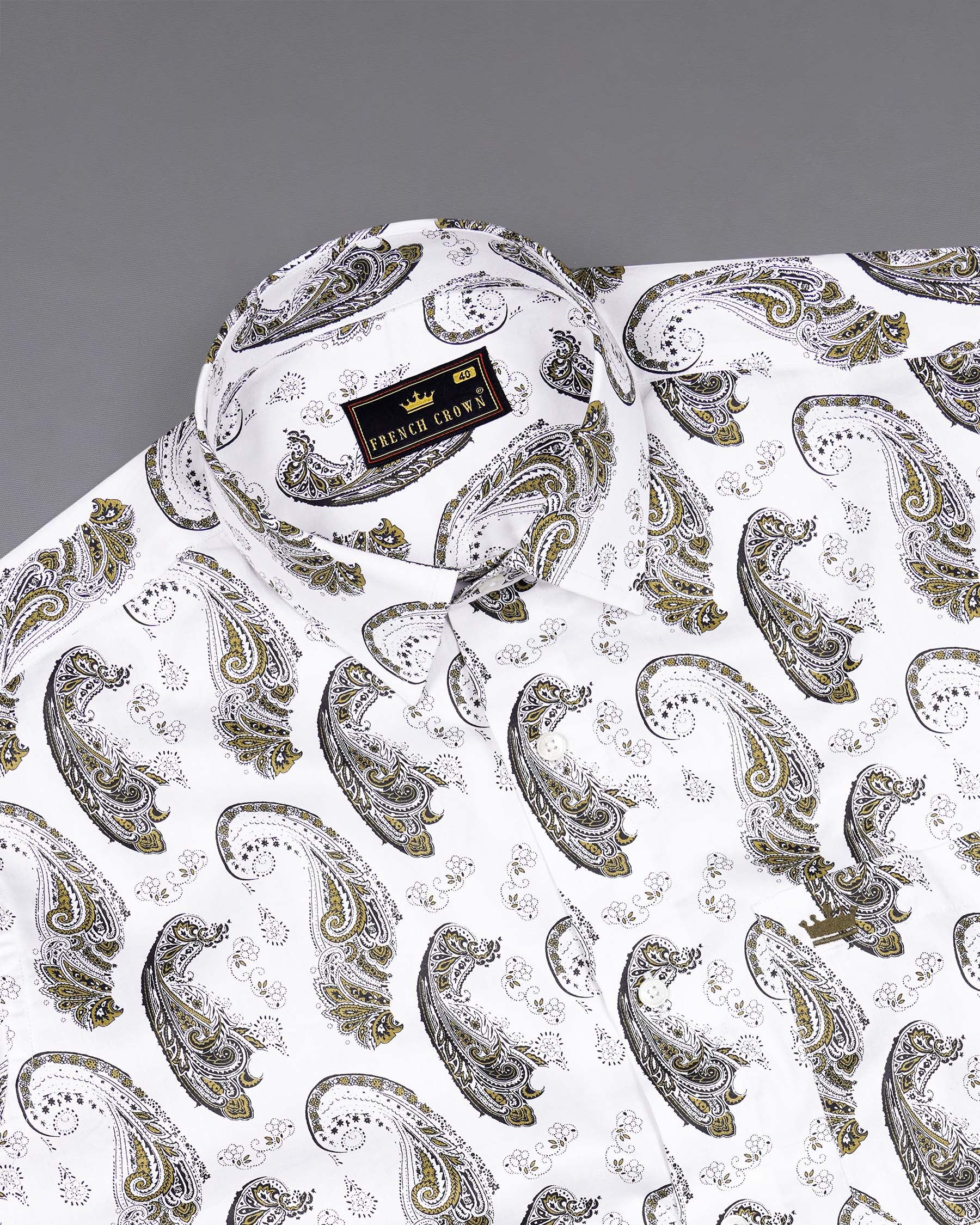 Bright White Paisley Printed Super Soft Premium Cotton Shirt 7648-38, 7648-H-38, 7648-39,7648-H-39, 7648-40, 7648-H-40, 7648-42, 7648-H-42, 7648-44, 7648-H-44, 7648-46, 7648-H-46, 7648-48, 7648-H-48, 7648-50, 7648-H-50, 7648-52, 7648-H-52