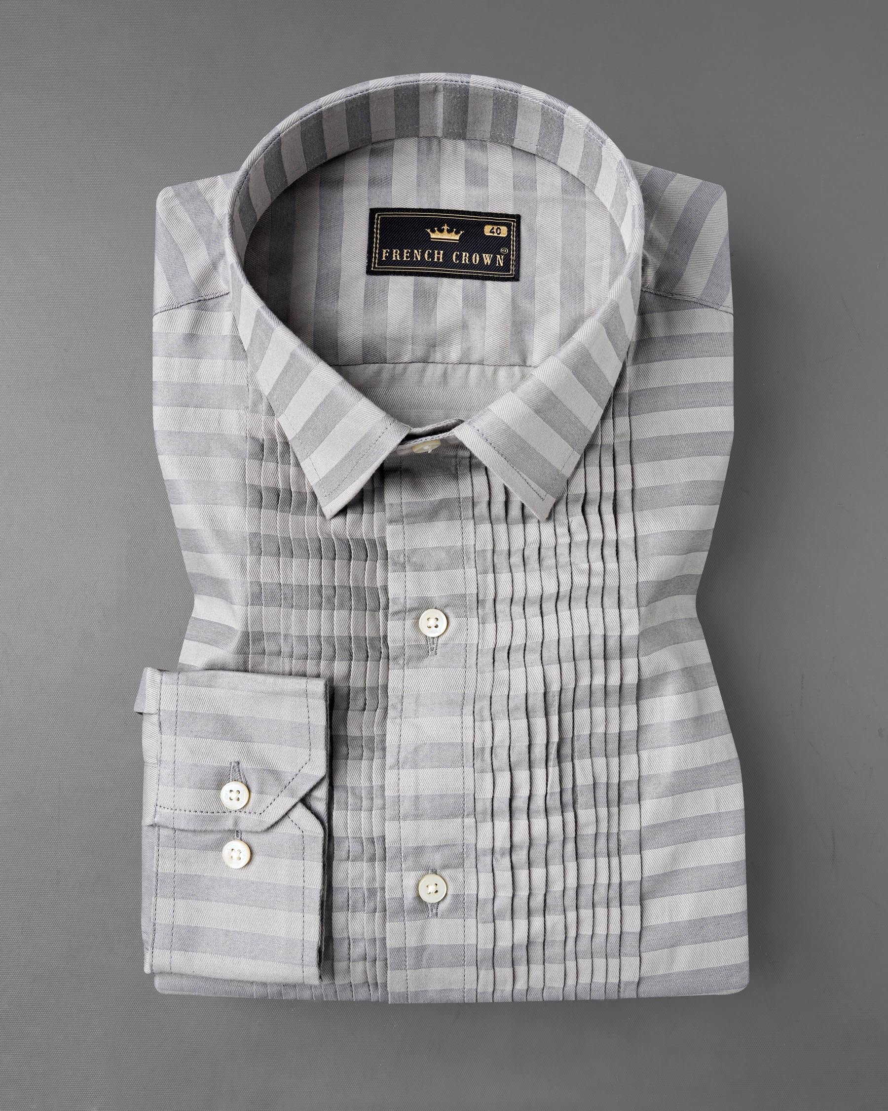 Pale Slate Gray and Mountain Mist Gray Snake Pleated Striped Dobby Shirt 7675-TXD-38, 7675-TXD-H-38, 7675-TXD-39,7675-TXD-H-39, 7675-TXD-40, 7675-TXD-H-40, 7675-TXD-42, 7675-TXD-H-42, 7675-TXD-44, 7675-TXD-H-44, 7675-TXD-46, 7675-TXD-H-46, 7675-TXD-48, 7675-TXD-H-48, 7675-TXD-50, 7675-TXD-H-50, 7675-TXD-52, 7675-TXD-H-52