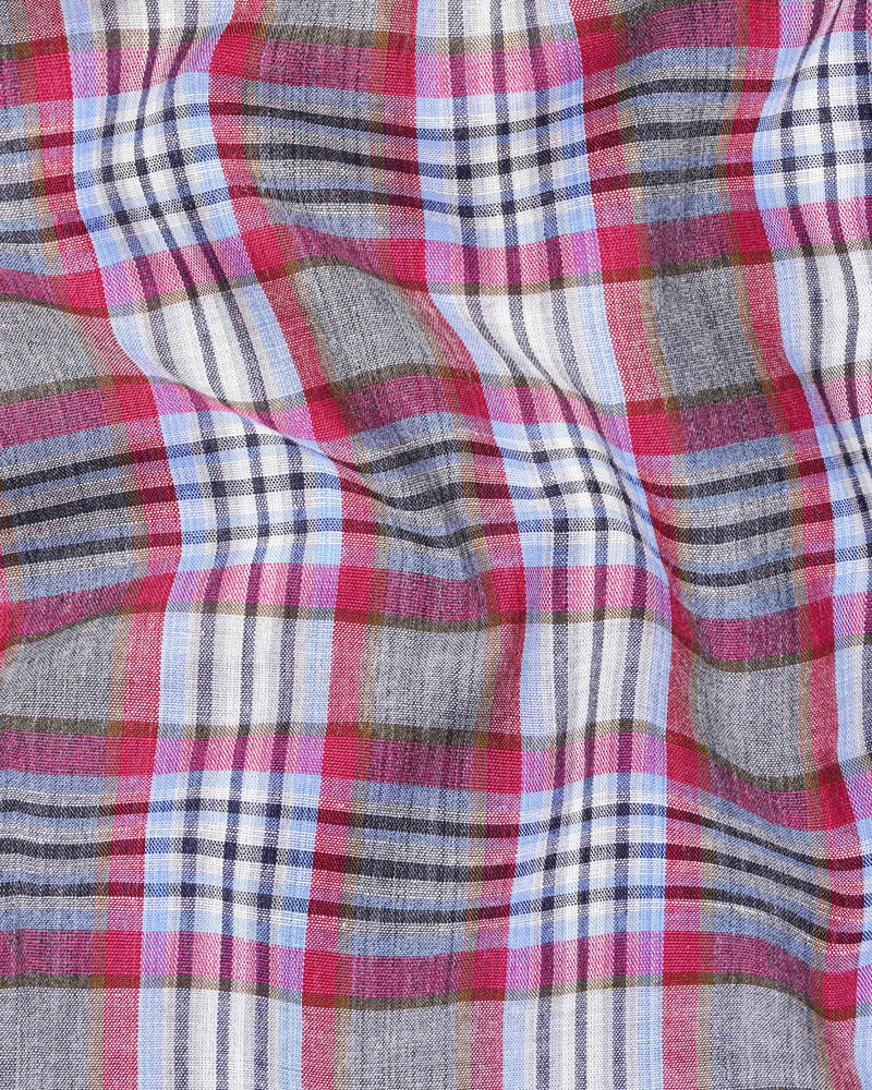 Perano Blue with Hibiscus Red Plaid Premium Cotton Shirt 7682-38, 7682-H-38, 7682-39,7682-H-39, 7682-40, 7682-H-40, 7682-42, 7682-H-42, 7682-44, 7682-H-44, 7682-46, 7682-H-46, 7682-48, 7682-H-48, 7682-50, 7682-H-50, 7682-52, 7682-H-52