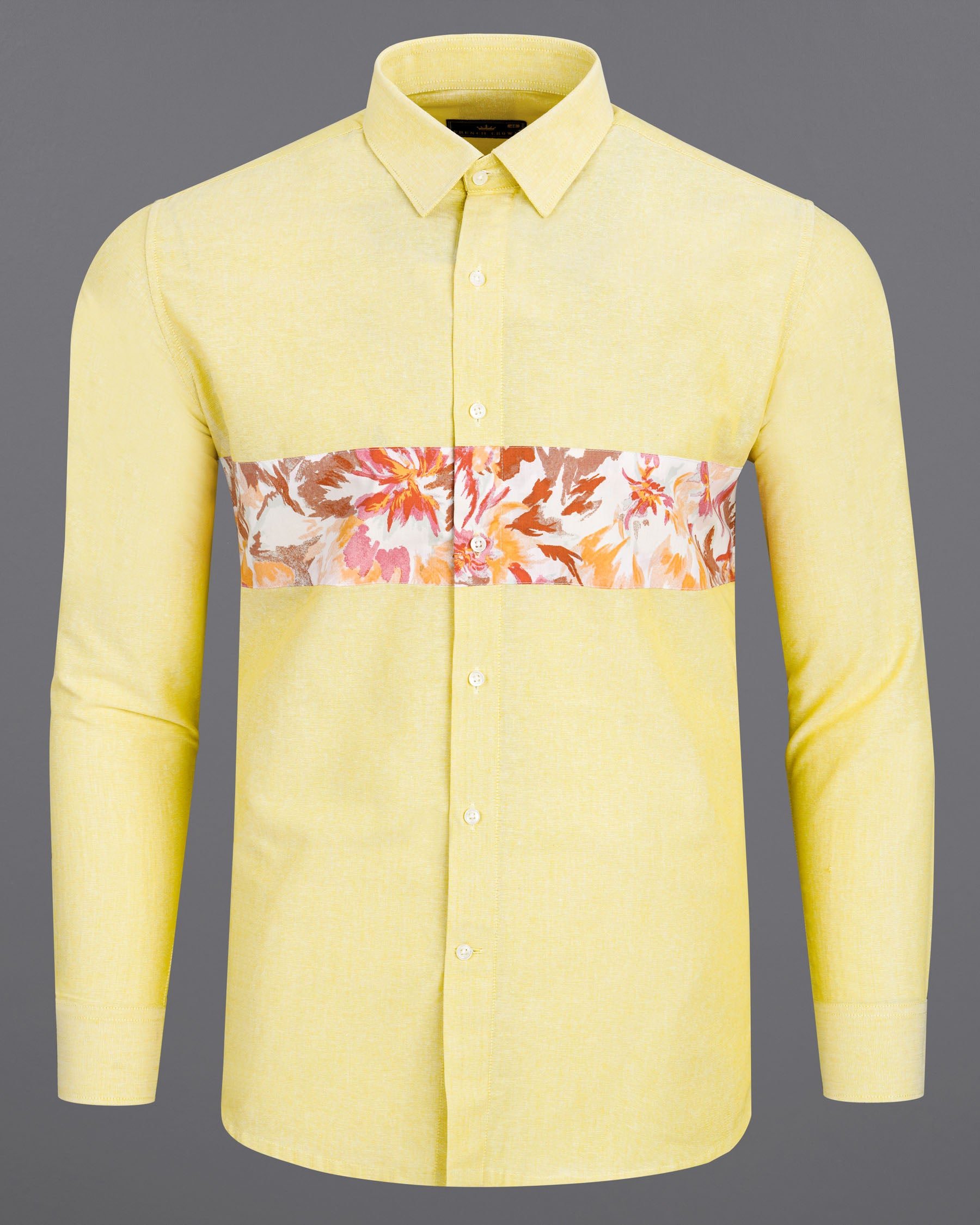 Moccasin Yellow Floral Patched Royal Oxford Designer Shirt 7695-P213-38, 7695-P213-H-38, 7695-P213-39,7695-P213-H-39, 7695-P213-40, 7695-P213-H-40, 7695-P213-42, 7695-P213-H-42, 7695-P213-44, 7695-P213-H-44, 7695-P213-46, 7695-P213-H-46, 7695-P213-48, 7695-P213-H-48, 7695-P213-50, 7695-P213-H-50, 7695-P213-52, 7695-P213-H-52
