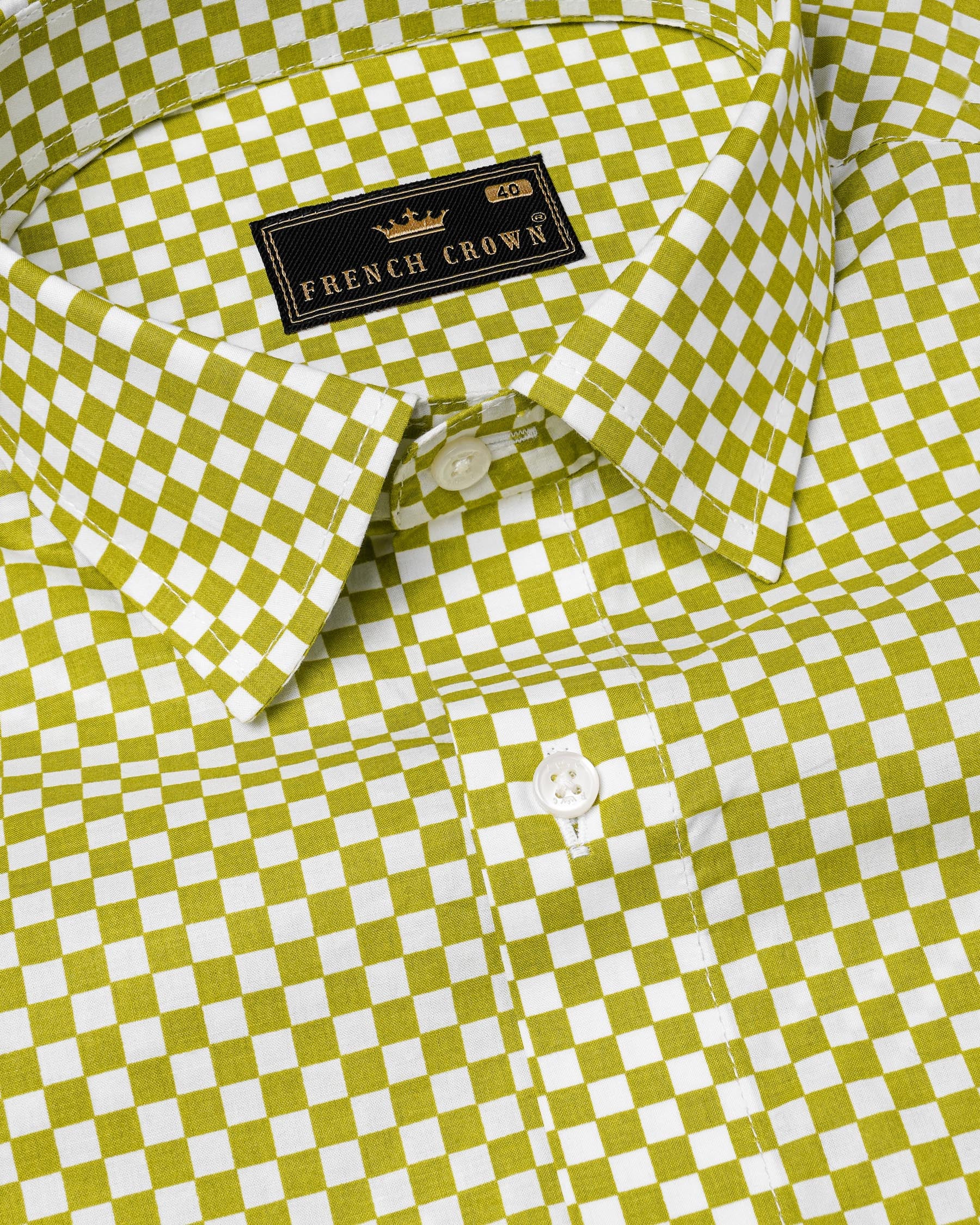 Alpine Olive Green and Bright White Checked Premium Cotton Designer Shirt 7702-P310-38, 7702-P310-39, 7702-P310-40, 7702-P310-42, 7702-P310-44, 7702-P310-46, 7702-P310-48, 7702-P310-50, 7702-P310-52