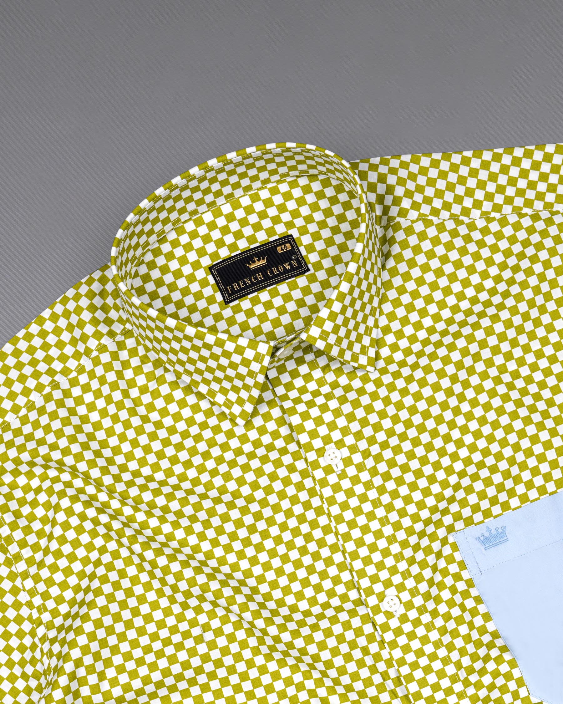Alpine Olive Green and Bright White Checked Premium Cotton Designer Shirt 7702-P310-38, 7702-P310-39, 7702-P310-40, 7702-P310-42, 7702-P310-44, 7702-P310-46, 7702-P310-48, 7702-P310-50, 7702-P310-52