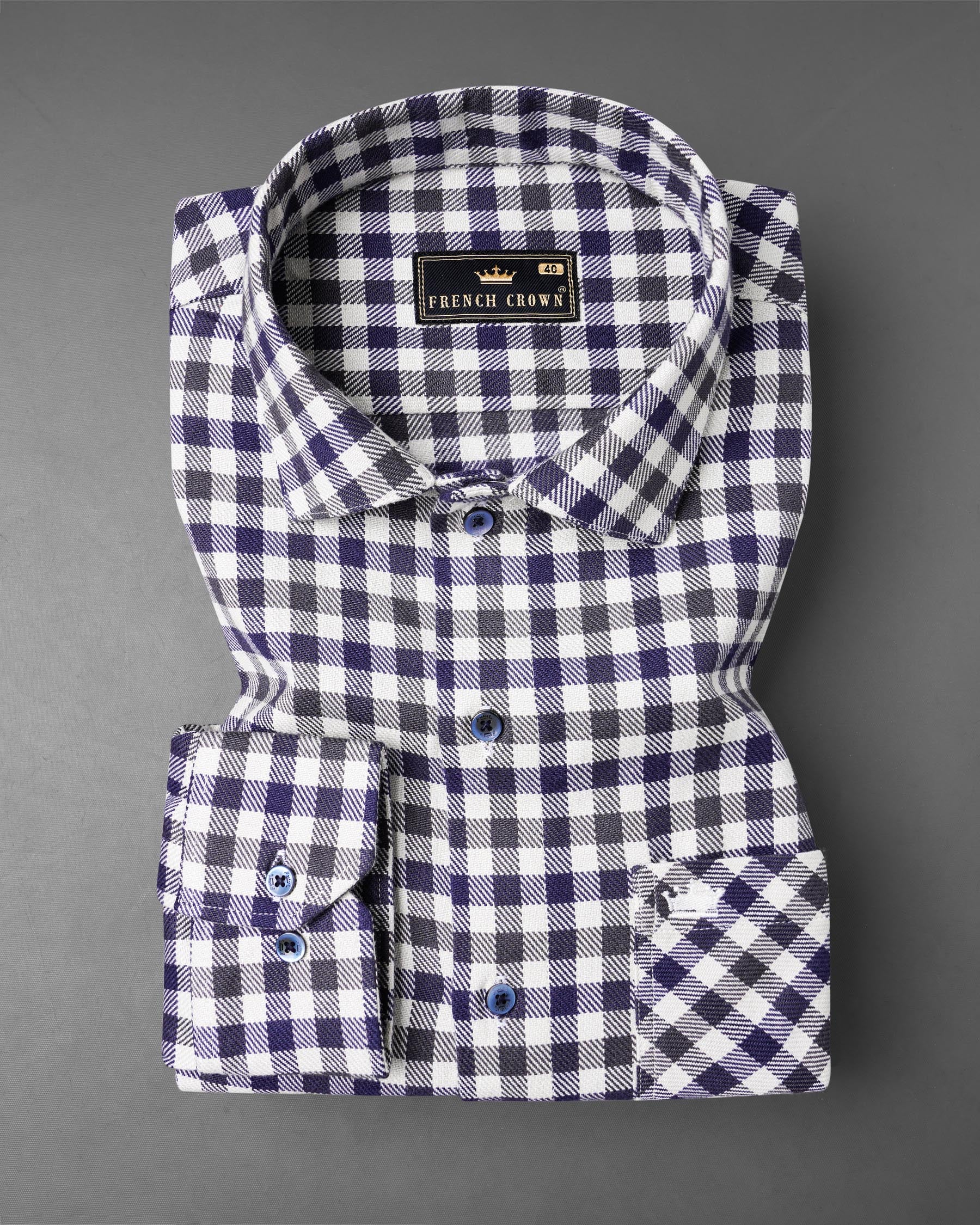 Cloud Burst Navy Blue and White Gingham Heavyweight Twill Premium Cotton Designer Over Shirt 7706-OS-P180-38, 7706-OS-P180-39, 7706-OS-P180-40, 7706-OS-P180-42, 7706-OS-P180-44, 7706-OS-P180-46, 7706-OS-P180-48, 7706-OS-P180-50, 7706-OS-P180-52