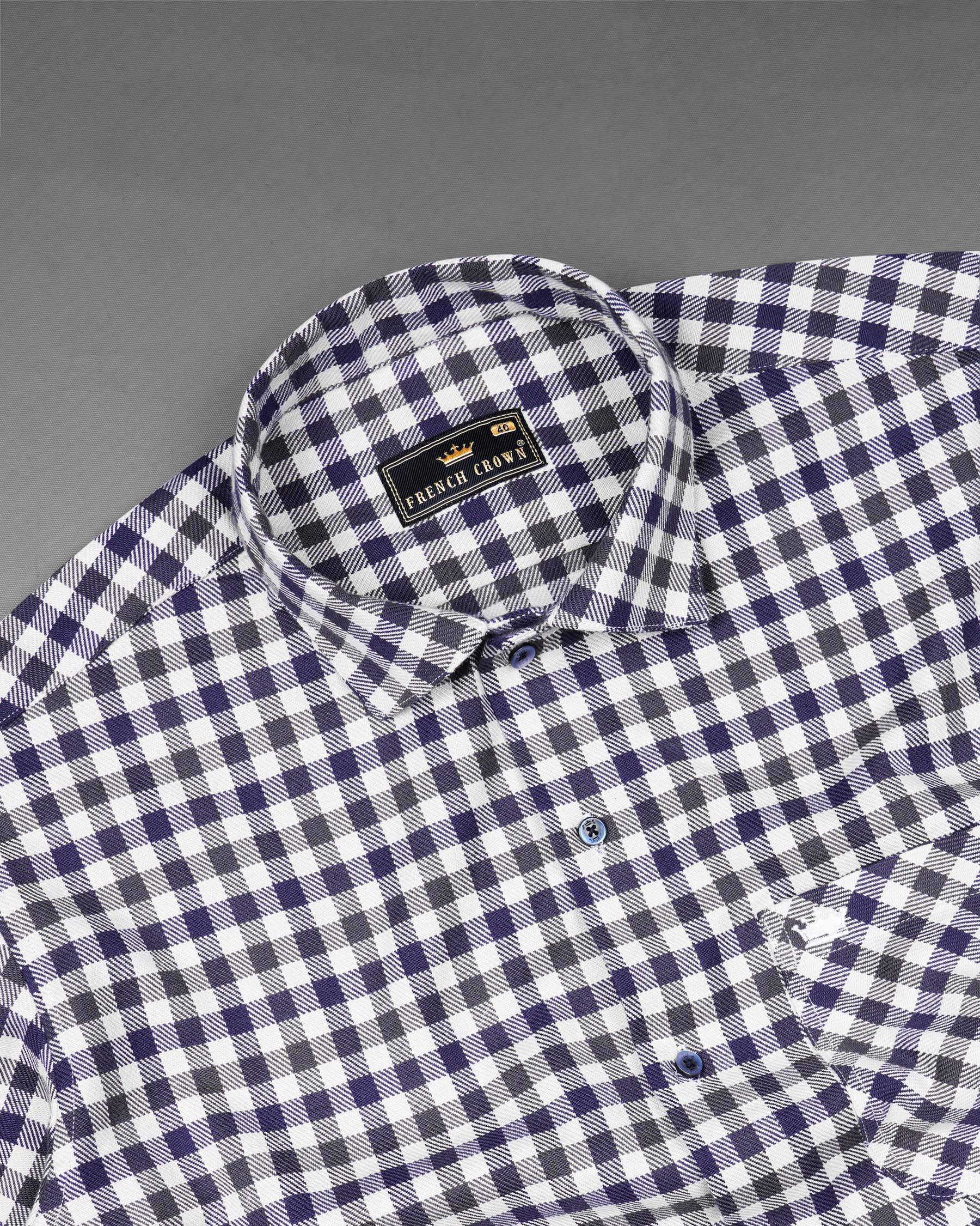 Cloud Burst Navy Blue and White Gingham Heavyweight Twill Premium Cotton Designer Over Shirt 7706-OS-P180-38, 7706-OS-P180-39, 7706-OS-P180-40, 7706-OS-P180-42, 7706-OS-P180-44, 7706-OS-P180-46, 7706-OS-P180-48, 7706-OS-P180-50, 7706-OS-P180-52