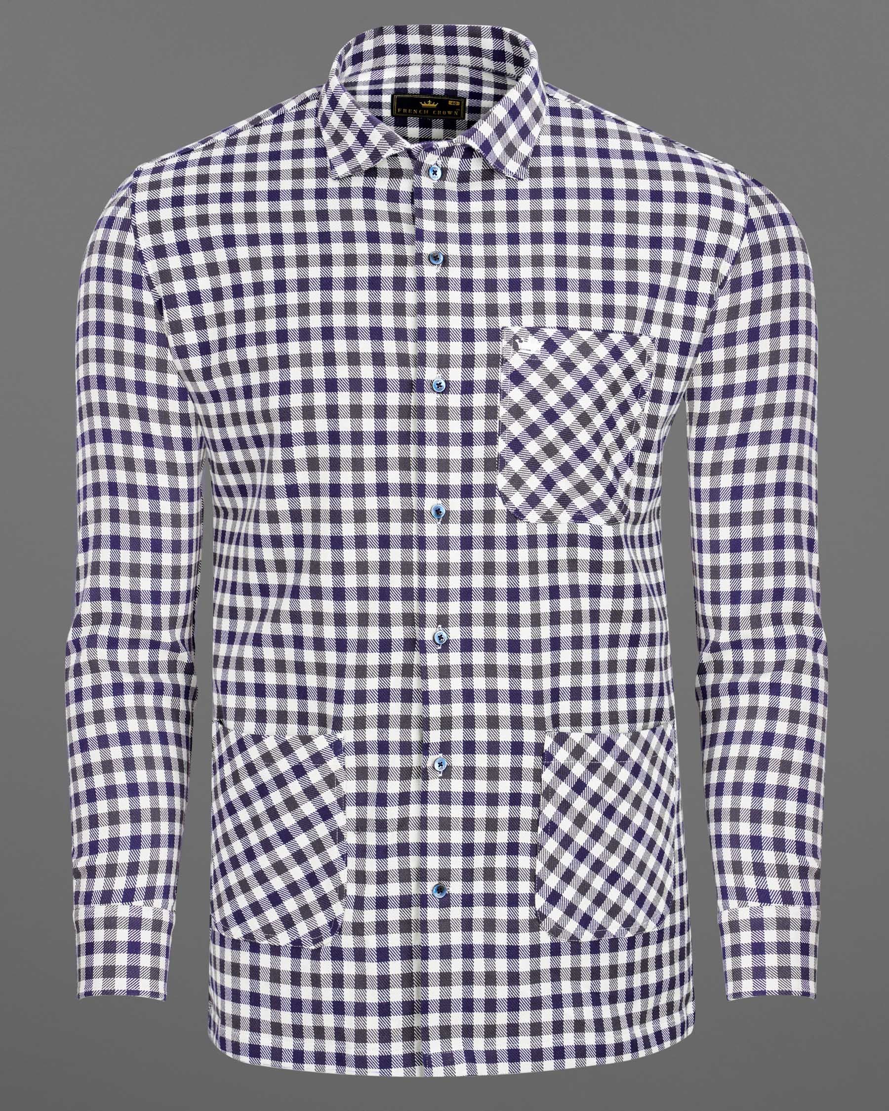 Cloud Burst Navy Blue and White Gingham Heavyweight Twill Premium Cotton Designer Over Shirt 7706-OS-P180-38, 7706-OS-P180-39, 7706-OS-P180-40, 7706-OS-P180-42, 7706-OS-P180-44, 7706-OS-P180-46, 7706-OS-P180-48, 7706-OS-P180-50, 7706-OS-P180-52