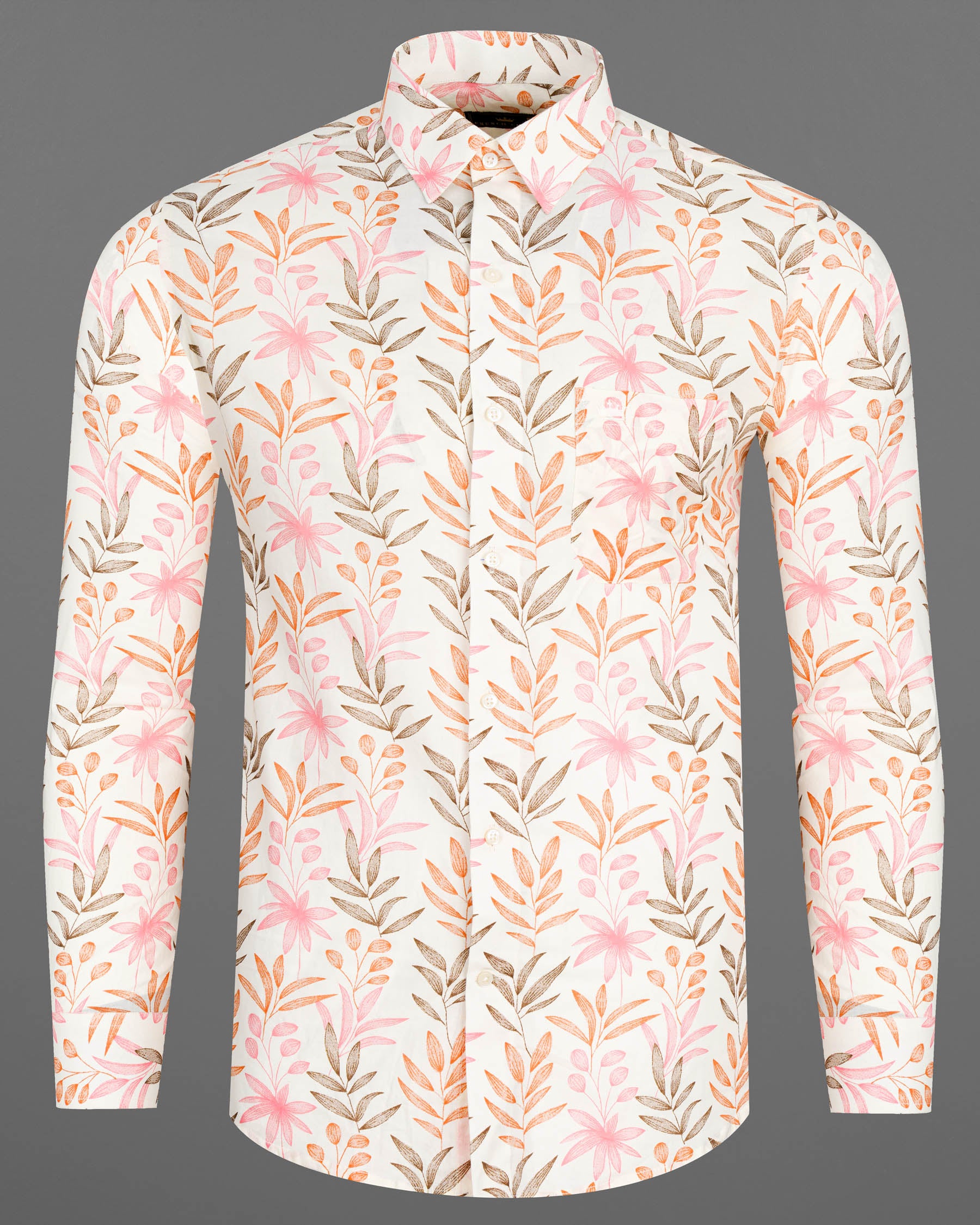 Bright White With Multi Coloured Leaves Printed Premium Cotton Shirt 7729-38, 7729-H-38, 7729-39,7729-H-39, 7729-40, 7729-H-40, 7729-42, 7729-H-42, 7729-44, 7729-H-44, 7729-46, 7729-H-46, 7729-48, 7729-H-48, 7729-50, 7729-H-50, 7729-52, 7729-H-52