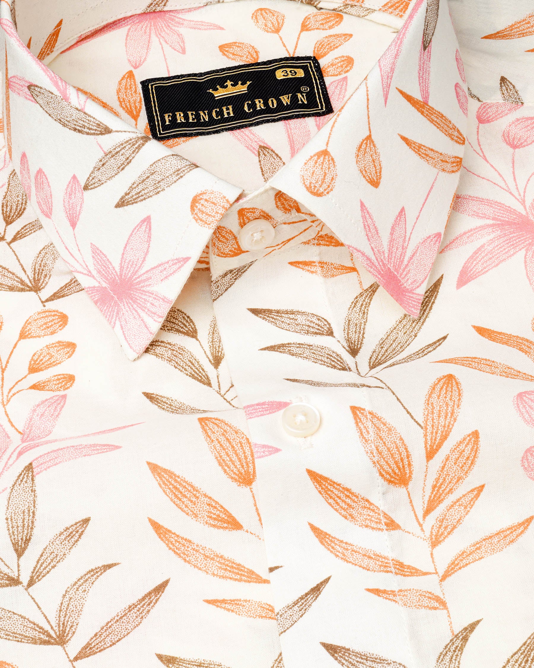 Bright White With Multi Coloured Leaves Printed Premium Cotton Shirt 7729-38, 7729-H-38, 7729-39,7729-H-39, 7729-40, 7729-H-40, 7729-42, 7729-H-42, 7729-44, 7729-H-44, 7729-46, 7729-H-46, 7729-48, 7729-H-48, 7729-50, 7729-H-50, 7729-52, 7729-H-52
