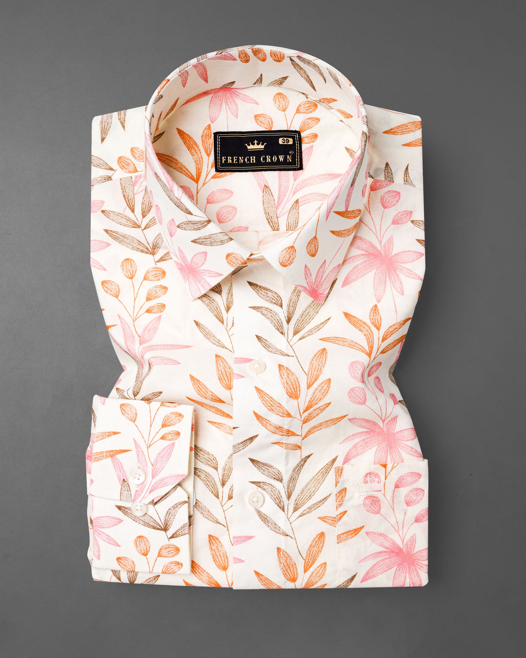 Bright White With Multi Coloured Leaves Printed Premium Cotton Shirt 7729-38, 7729-H-38, 7729-39,7729-H-39, 7729-40, 7729-H-40, 7729-42, 7729-H-42, 7729-44, 7729-H-44, 7729-46, 7729-H-46, 7729-48, 7729-H-48, 7729-50, 7729-H-50, 7729-52, 7729-H-52