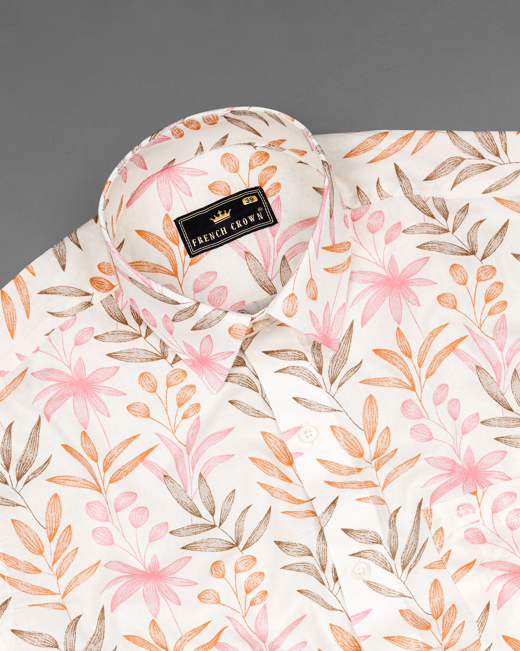 Bright White With Multi Coloured Leaves Printed Premium Cotton Shirt 7729-38, 7729-H-38, 7729-39,7729-H-39, 7729-40, 7729-H-40, 7729-42, 7729-H-42, 7729-44, 7729-H-44, 7729-46, 7729-H-46, 7729-48, 7729-H-48, 7729-50, 7729-H-50, 7729-52, 7729-H-52