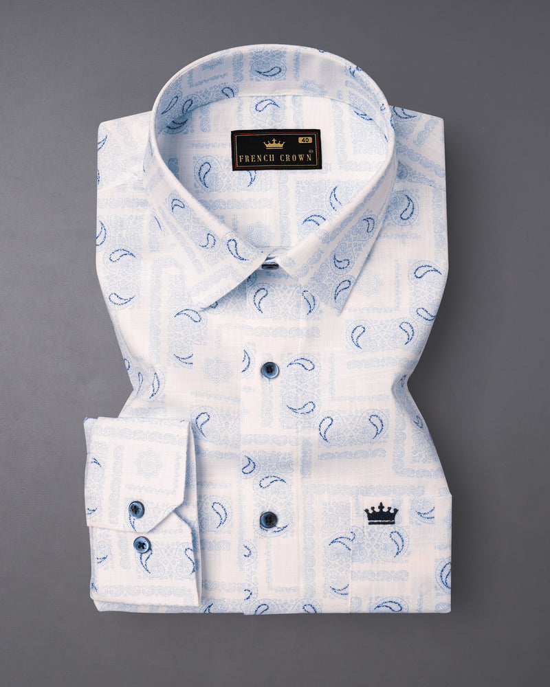 Bright White and Cobalt Paisley Printed Luxurious Linen Shirt 7731-BLE-38, 7731-BLE-H-38, 7731-BLE-39,7731-BLE-H-39, 7731-BLE-40, 7731-BLE-H-40, 7731-BLE-42, 7731-BLE-H-42, 7731-BLE-44, 7731-BLE-H-44, 7731-BLE-46, 7731-BLE-H-46, 7731-BLE-48, 7731-BLE-H-48, 7731-BLE-50, 7731-BLE-H-50, 7731-BLE-52, 7731-BLE-H-52