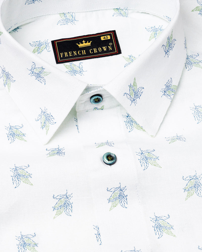 Bright White Floral Printed Luxurious Linen Shirt 7747-GR-38, 7747-GR-H-38, 7747-GR-39,7747-GR-H-39, 7747-GR-40, 7747-GR-H-40, 7747-GR-42, 7747-GR-H-42, 7747-GR-44, 7747-GR-H-44, 7747-GR-46, 7747-GR-H-46, 7747-GR-48, 7747-GR-H-48, 7747-GR-50, 7747-GR-H-50, 7747-GR-52, 7747-GR-H-52