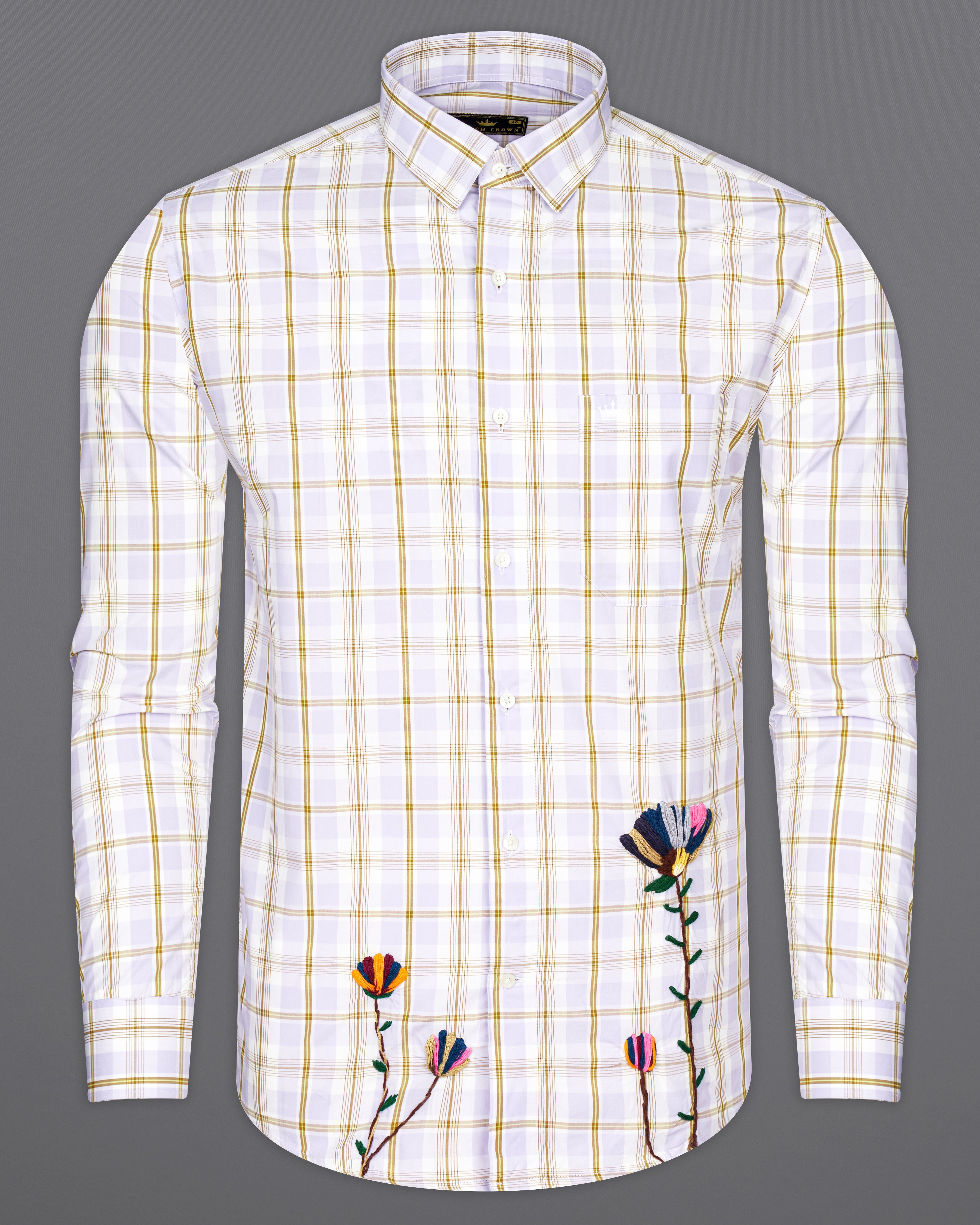 Amour Lavender with Leather Brown Checkered Floral Embroidered Premium Cotton Designer Shirt 7755-EH087-38, 7755-EH087-H-38, 7755-EH087-39, 7755-EH087-H-39, 7755-EH087-40, 7755-EH087-H-40, 7755-EH087-42, 7755-EH087-H-42, 7755-EH087-44, 7755-EH087-H-44, 7755-EH087-46, 7755-EH087-H-46, 7755-EH087-48, 7755-EH087-H-48, 7755-EH087-50, 7755-EH087-H-50, 7755-EH087-52, 7755-EH087-H-52