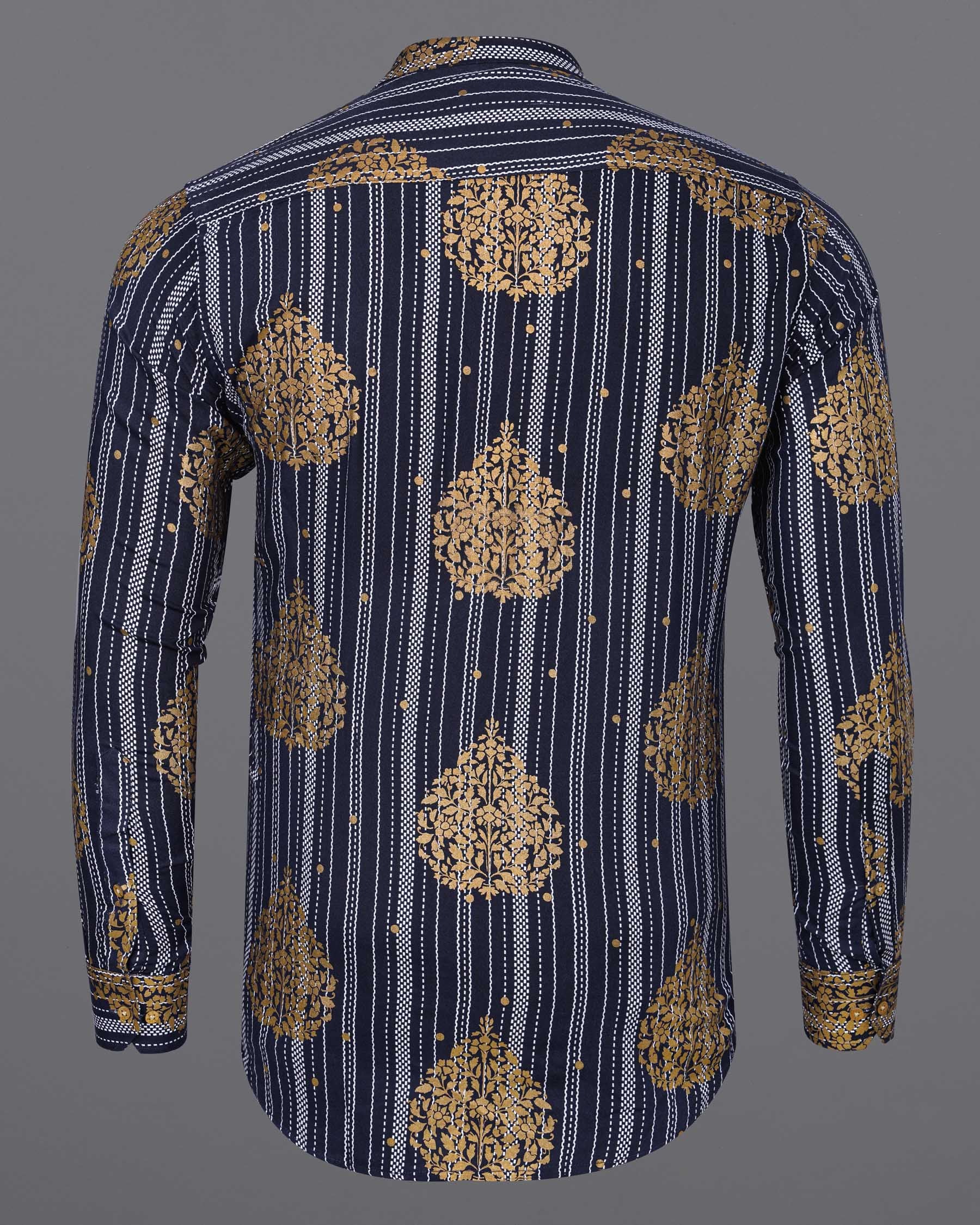 Gunmetal Navy Blue And Tacao Golden Damask Foil Printed Premium Cotton Kurta Shirt 7786-KS-38, 7786-KS-H-38, 7786-KS-39,7786-KS-H-39, 7786-KS-40, 7786-KS-H-40, 7786-KS-42, 7786-KS-H-42, 7786-KS-44, 7786-KS-H-44, 7786-KS-46, 7786-KS-H-46, 7786-KS-48, 7786-KS-H-48, 7786-KS-50, 7786-KS-H-50, 7786-KS-52, 7786-KS-H-52