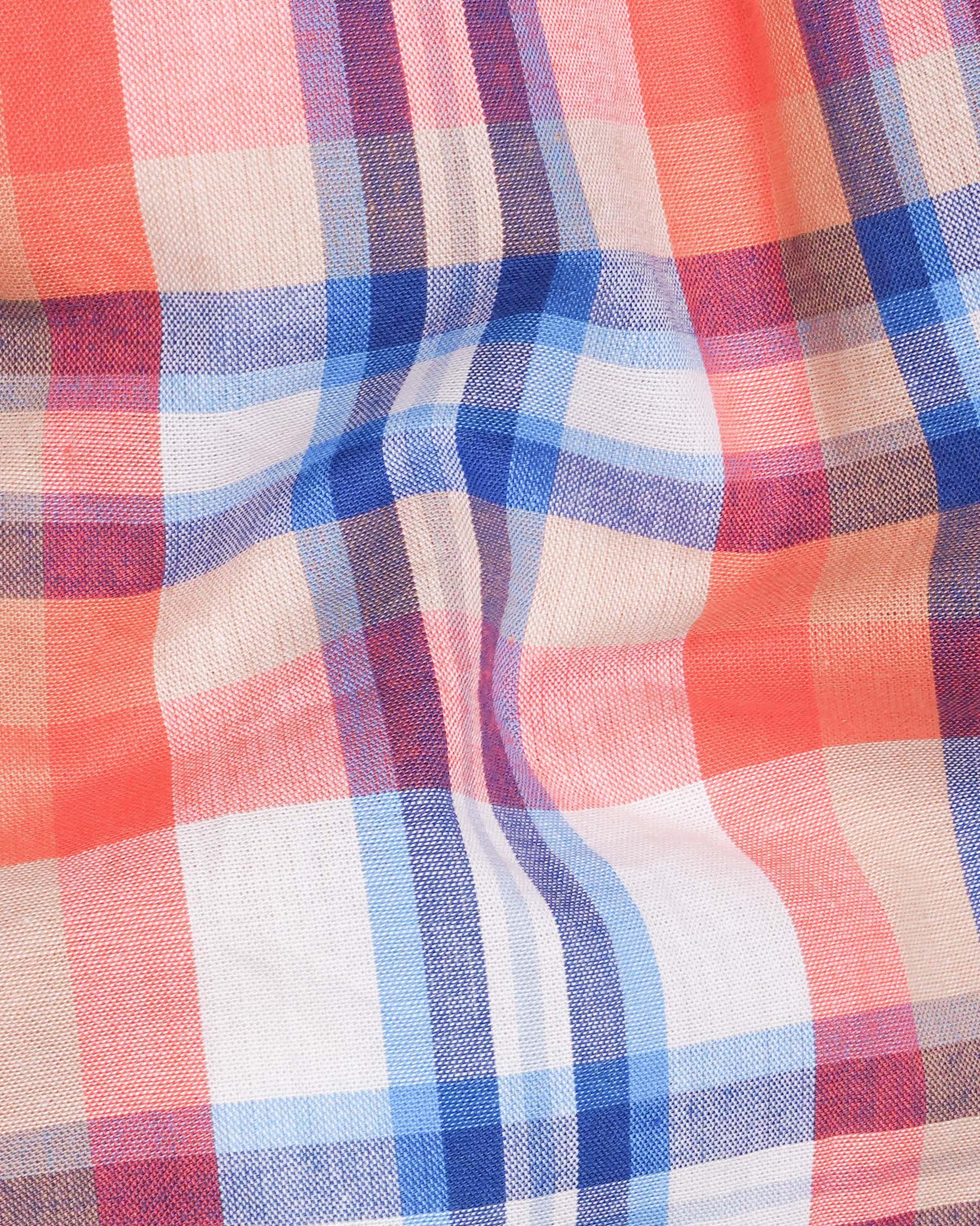 Salmon Orange And White Plaid Premium Cotton Shirt 7793-38, 7793-H-38, 7793-39,7793-H-39, 7793-40, 7793-H-40, 7793-42, 7793-H-42, 7793-44, 7793-H-44, 7793-46, 7793-H-46, 7793-48, 7793-H-48, 7793-50, 7793-H-50, 7793-52, 7793-H-52