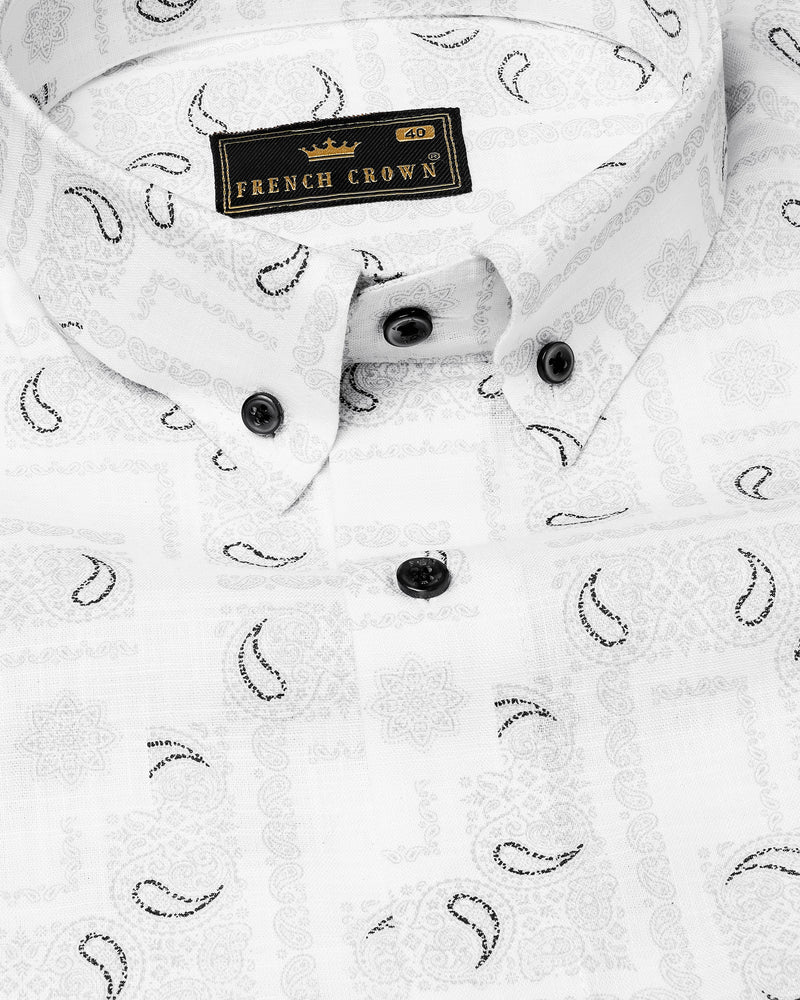 Bright White Paisley Printed Luxurious Linen Shirt 7845-BD-BLK-38, 7845-BD-BLK-H-38, 7845-BD-BLK-39,7845-BD-BLK-H-39, 7845-BD-BLK-40, 7845-BD-BLK-H-40, 7845-BD-BLK-42, 7845-BD-BLK-H-42, 7845-BD-BLK-44, 7845-BD-BLK-H-44, 7845-BD-BLK-46, 7845-BD-BLK-H-46, 7845-BD-BLK-48, 7845-BD-BLK-H-48, 7845-BD-BLK-50, 7845-BD-BLK-H-50, 7845-BD-BLK-52, 7845-BD-BLK-H-52