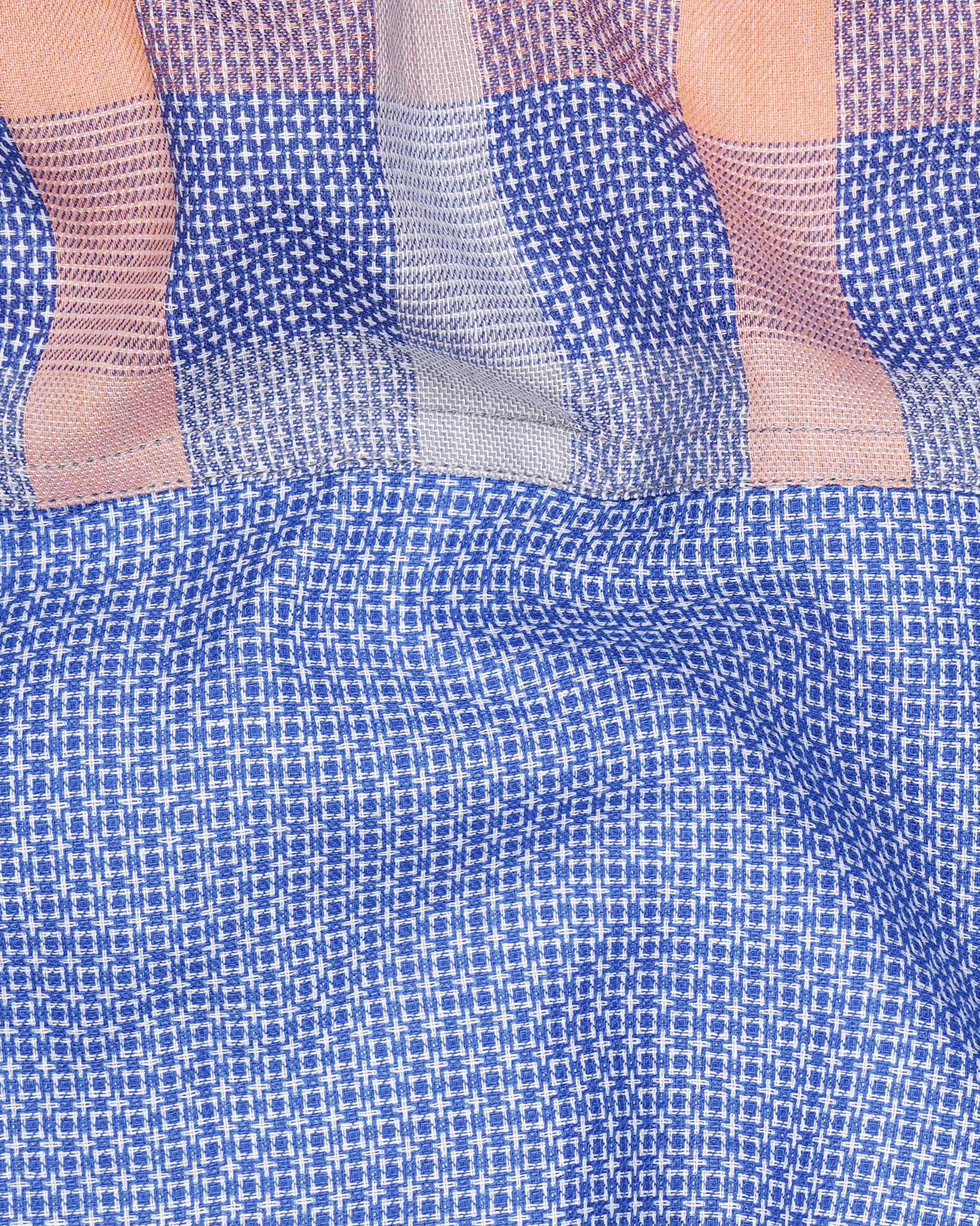 Scampi Blue Plaid Dobby Textured Premium Giza Cotton Designer Shirt 7848-P117-38, 7848-P117-39, 7848-P117-40, 7848-P117-42, 7848-P117-44, 7848-P117-46, 7848-P117-48, 7848-P117-50, 7848-P117-52