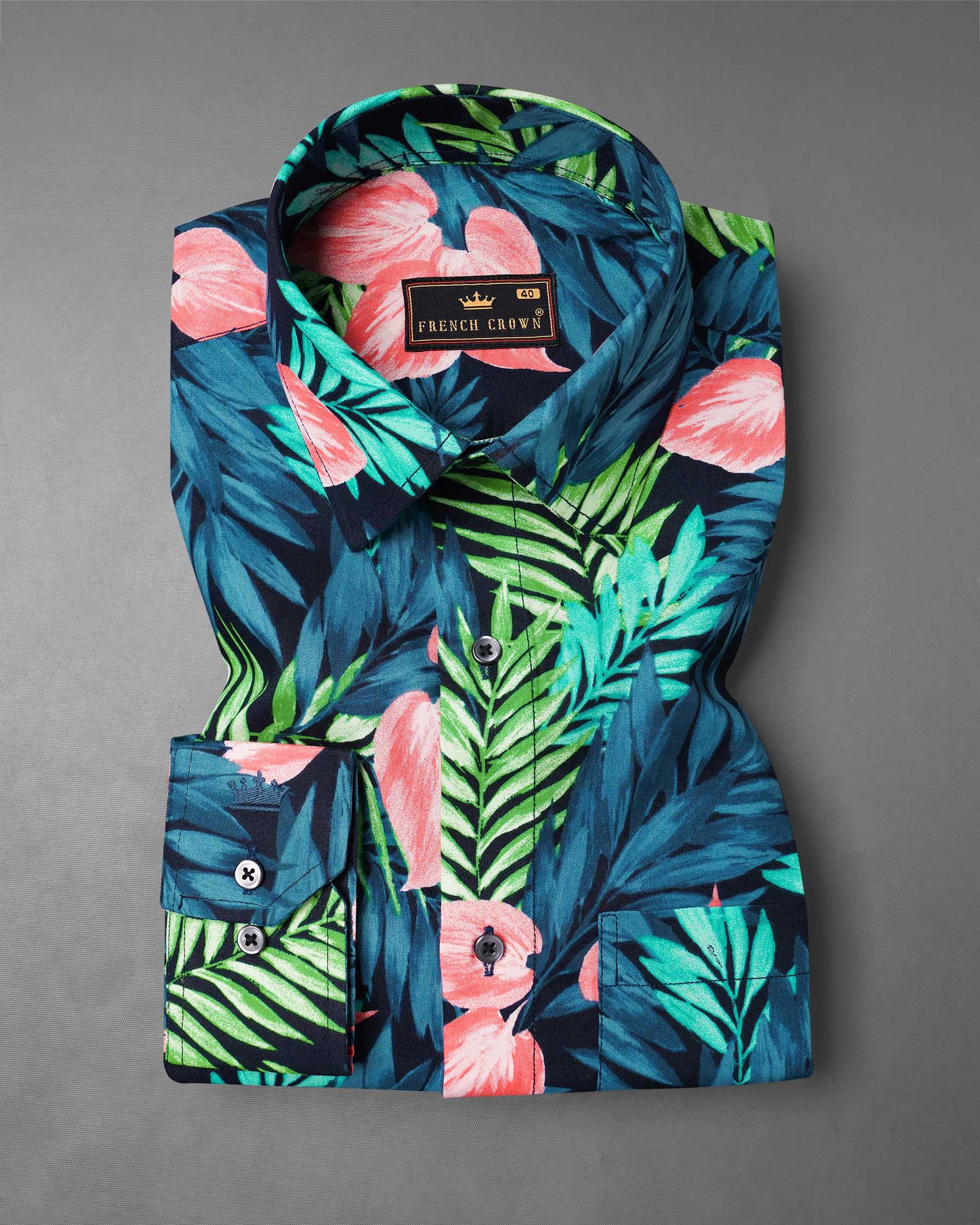 Allports Blue and Mantis Green Leaves Printed Premium Cotton Shirt 7871-BLK-38, 7871-BLK-H-38, 7871-BLK-39, 7871-BLK-H-39, 7871-BLK-40, 7871-BLK-H-40, 7871-BLK-42, 7871-BLK-H-42, 7871-BLK-44, 7871-BLK-H-44, 7871-BLK-46, 7871-BLK-H-46, 7871-BLK-48, 7871-BLK-H-48, 7871-BLK-50, 7871-BLK-H-50, 7871-BLK-52, 7871-BLK-H-52